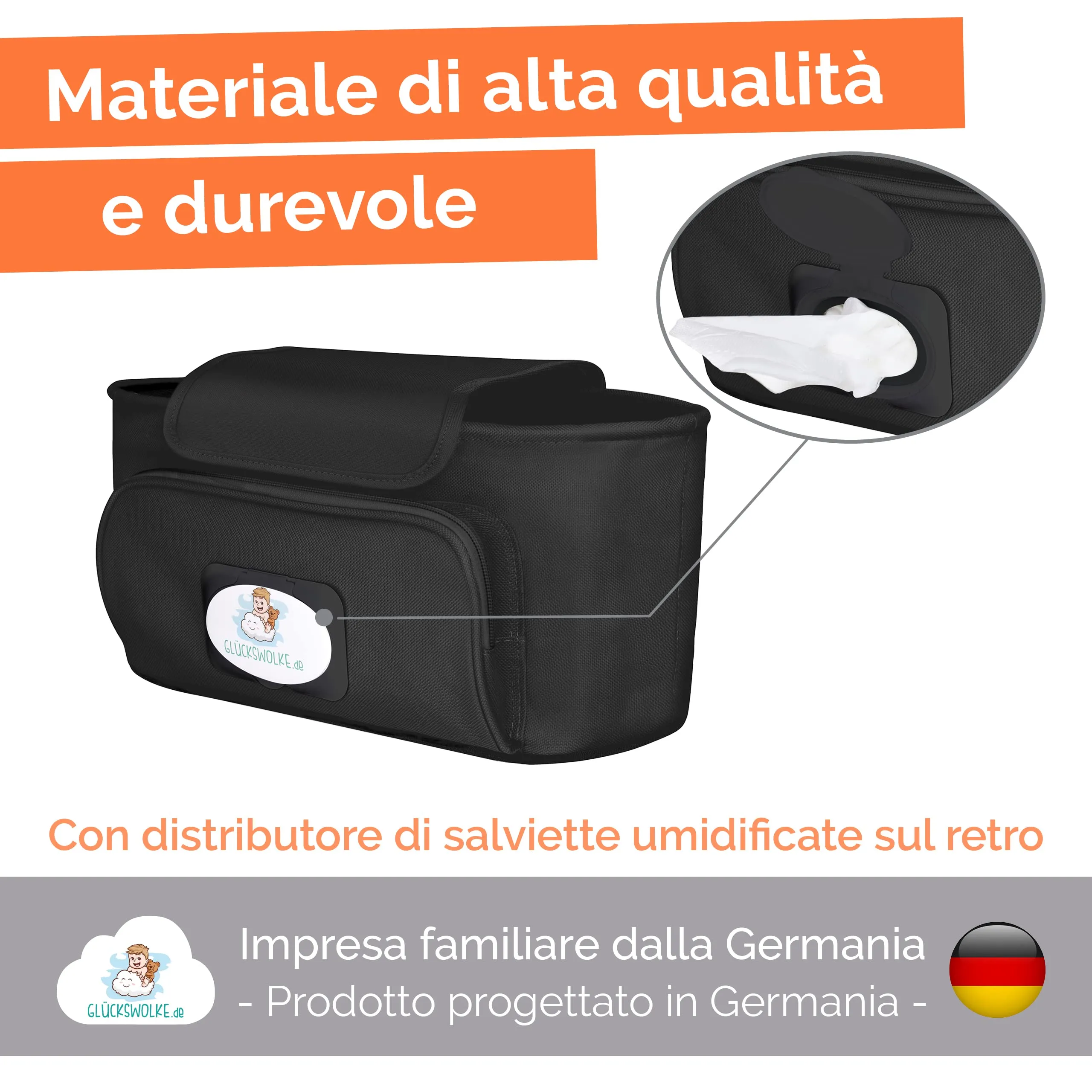 GLÜCKSWOLKE Borsa per Passeggino Organizer con Dispenser per Salviette Universale, Motivo Volpe (Nero) - immagine 6