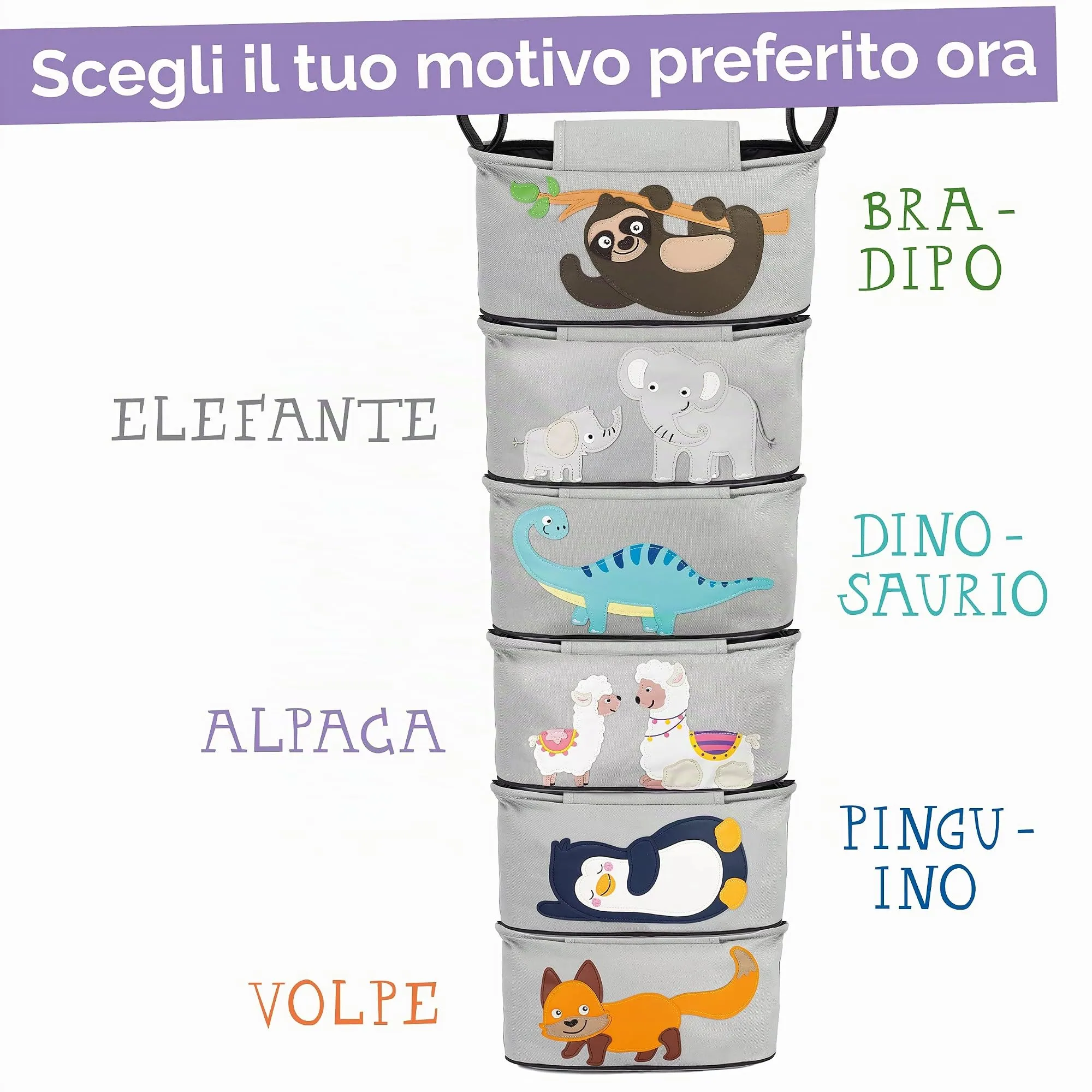 GLÜCKSWOLKE Borsa per Passeggino Organizer per Carrozzina con Dispenser per Salviette, Motivo Alpaca Grigio - immagine 7
