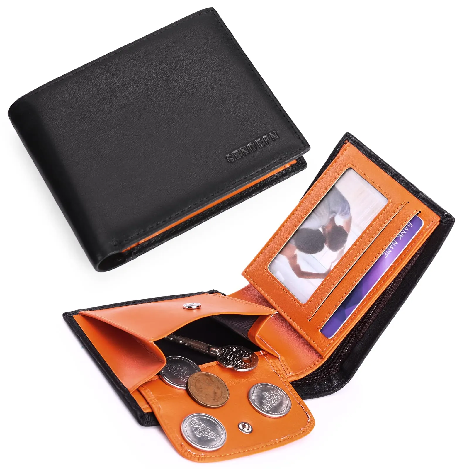SENDEFN Portafoglio Uomo Bifold in Vera Pelle con Blocco RFID, 10 Porta Carte di Credito, 2 Scomparti Banconote e Tasca Portamonete - immagine 5