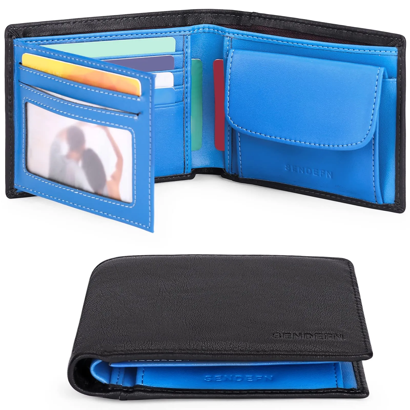SENDEFN Portafoglio Uomo Bifold in Vera Pelle con Blocco RFID, 10 Porta Carte, 2 Scomparti Banconote e Tasca Portamonete - immagine 1