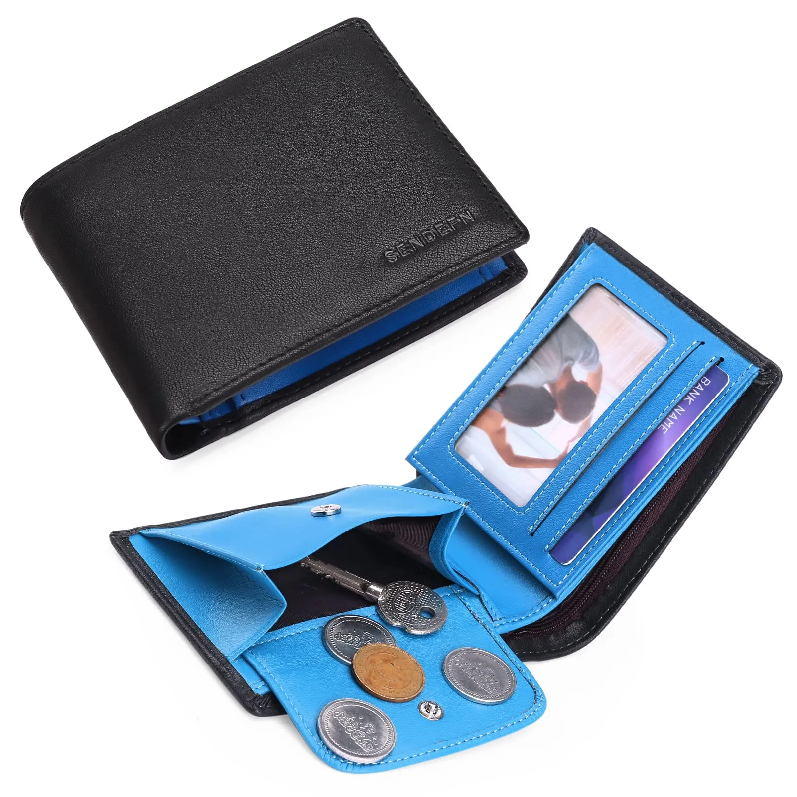 SENDEFN Portafoglio Uomo Bifold in Vera Pelle con Blocco RFID, 10 Porta Carte, 2 Scomparti Banconote e Tasca Portamonete - immagine 5
