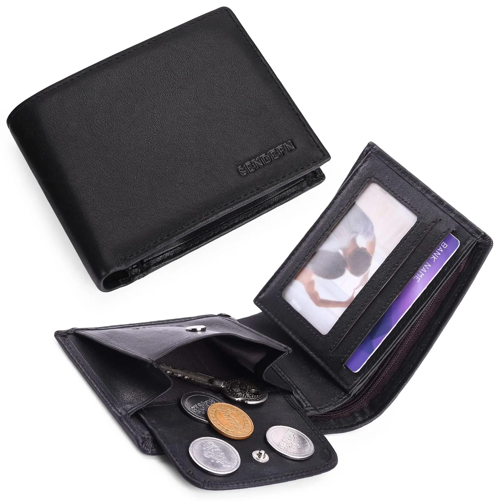 SENDEFN Portafoglio Uomo Bifold in Pelle, Protezione RFID, 10 Porta Carte, 2 Scomparti Banconote e Tasca Portamonete - immagine 5