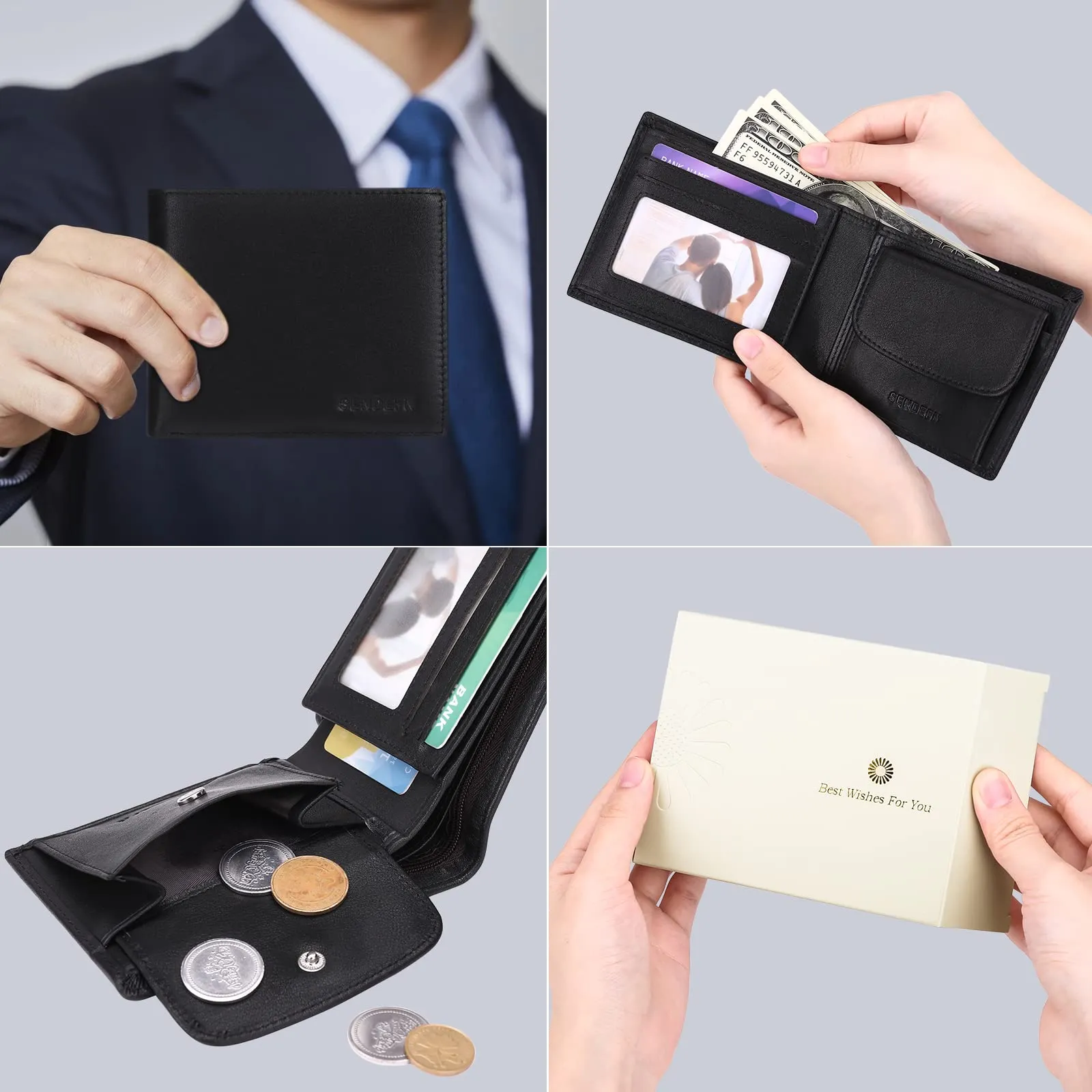 SENDEFN Portafoglio Uomo Bifold in Pelle, Protezione RFID, 10 Porta Carte, 2 Scomparti Banconote e Tasca Portamonete - immagine 6