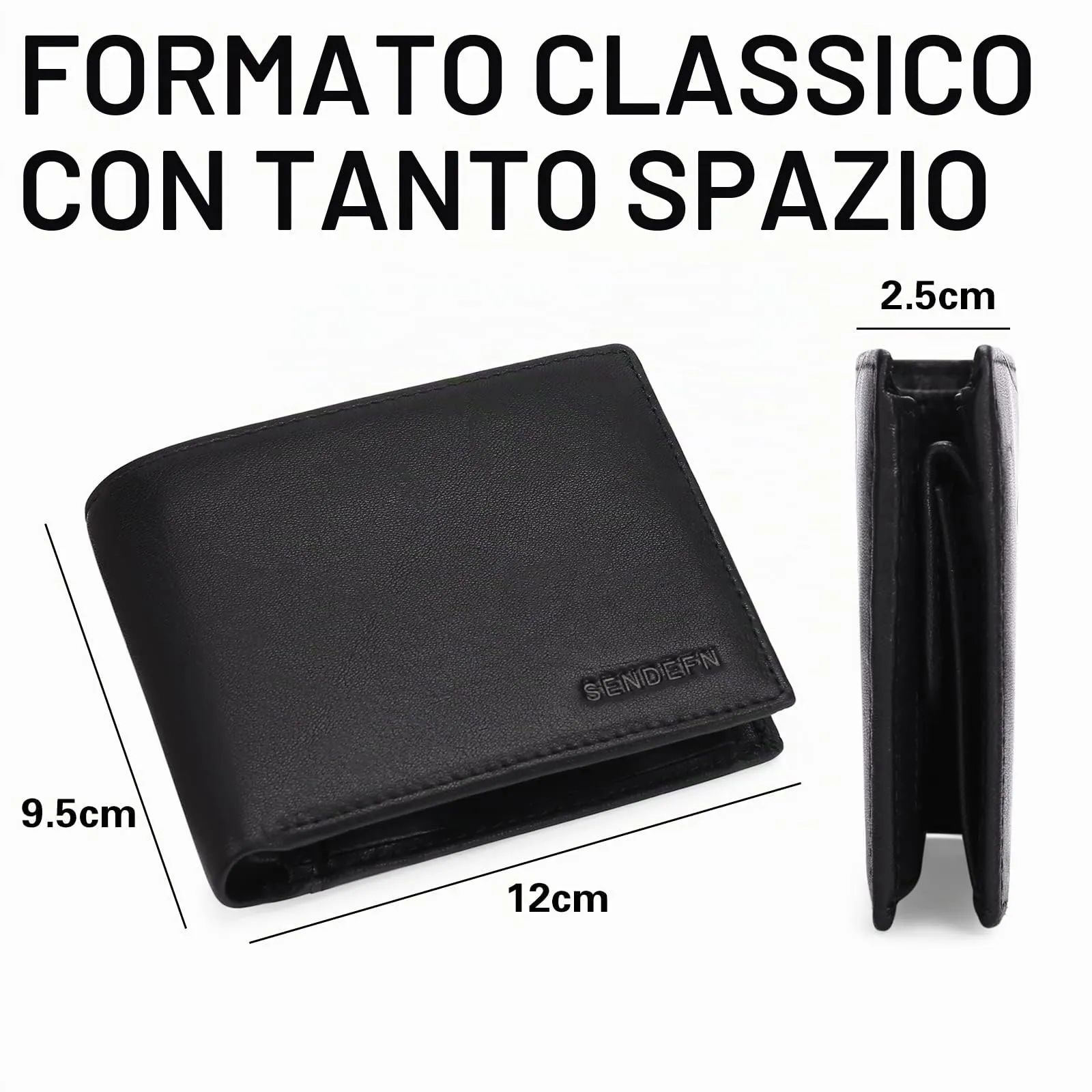 SENDEFN Portafoglio Uomo Bifold in Pelle, Protezione RFID, 10 Porta Carte, 2 Scomparti Banconote e Tasca Portamonete - immagine 7