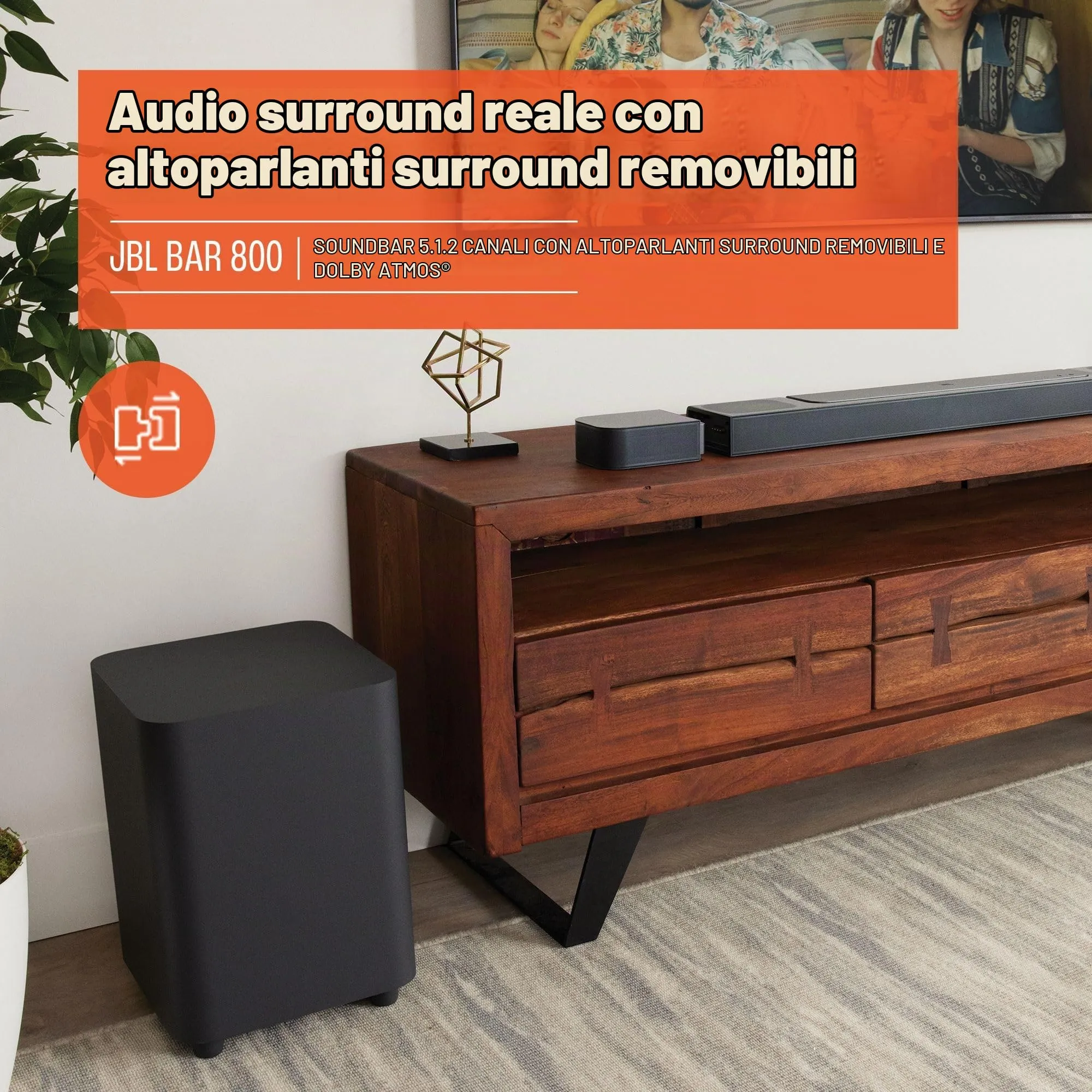 JBL Bar 800 Soundbar 5.1.2 con Casse Surround Rimovibili, Dolby Atmos, HDMI eARC 4K, 720 W, Nero - immagine 8