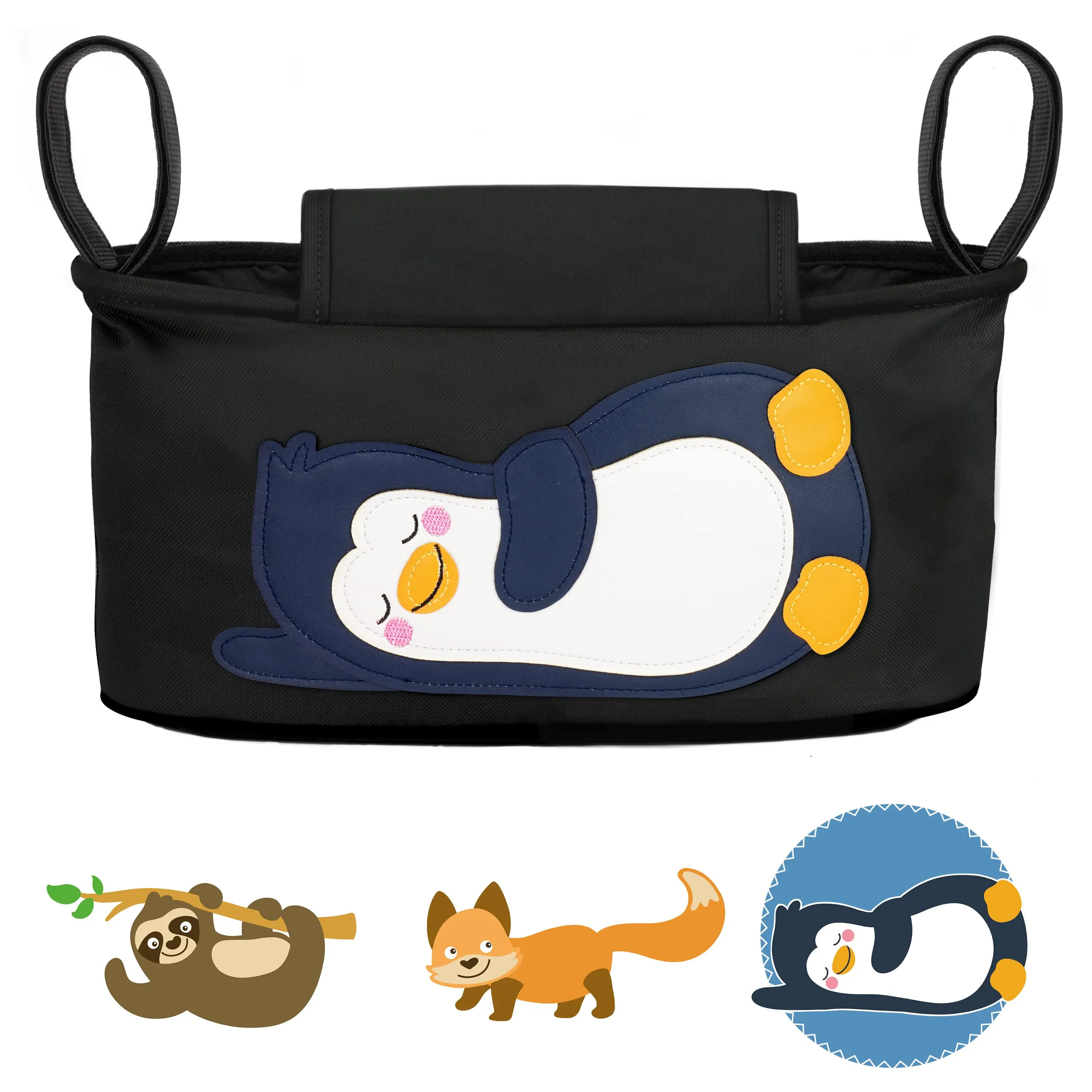 GLÜCKSWOLKE Borsa Organizer per Passeggino con Dispenser per Salviette, Motivo Pinguino, Nero - immagine 1
