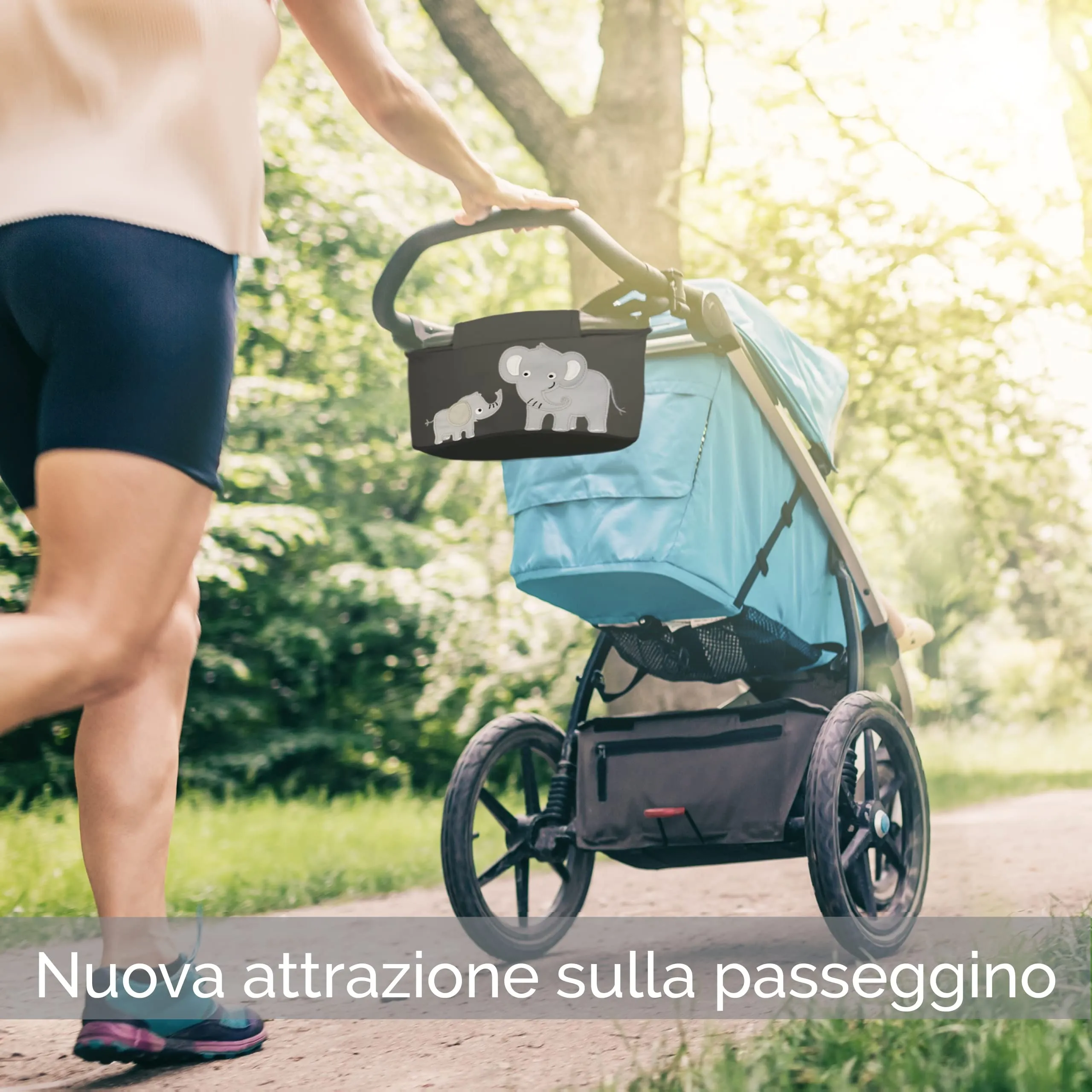 GLÜCKSWOLKE Borsa Organizer per Passeggino con Dispenser per Salviette, Motivo Elefante, Nero - immagine 5