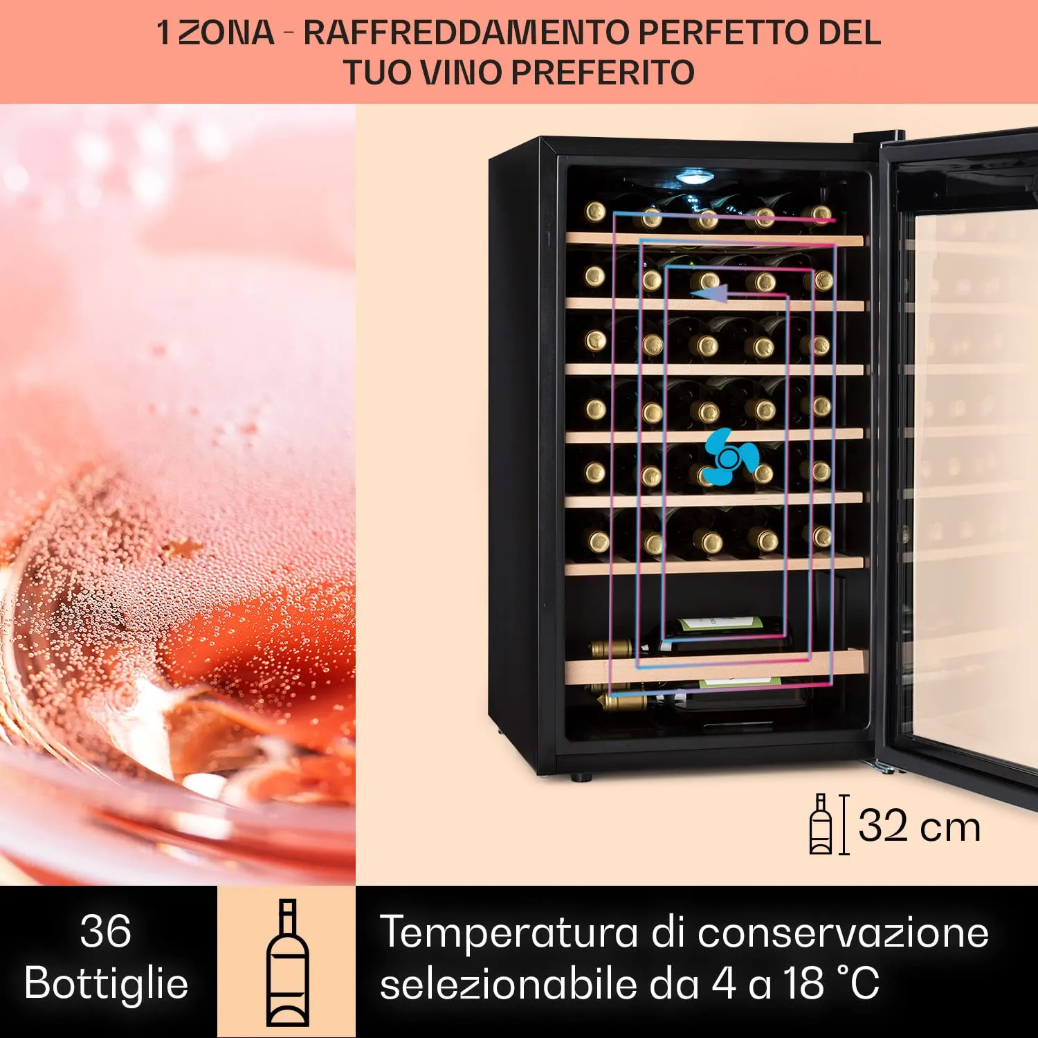 Klarstein Cantinetta Vino a Zona Singola, 4-18°C, 36 Bottiglie - immagine 3