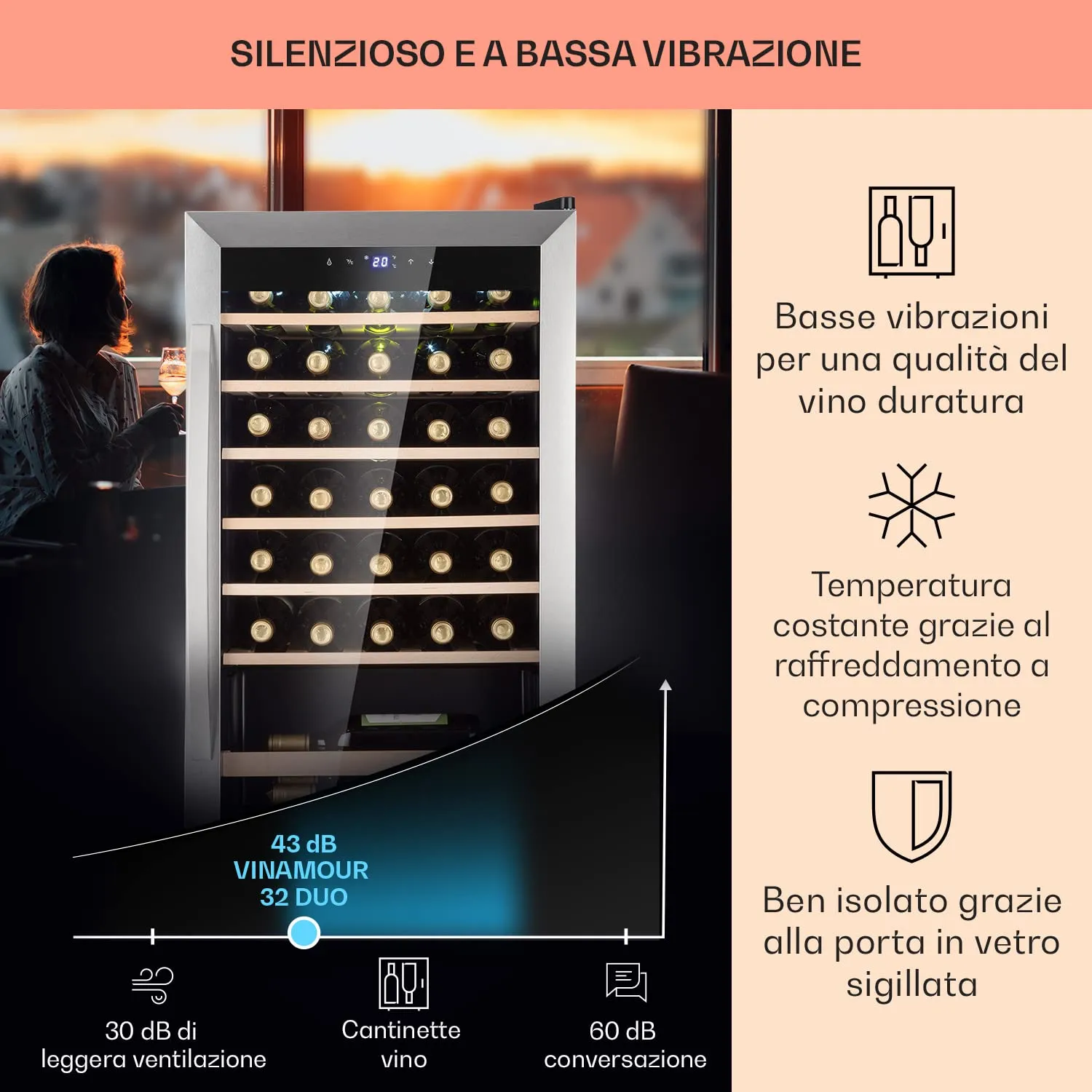 Klarstein Cantinetta Vino a Zona Singola, 4-18°C, 36 Bottiglie - immagine 4