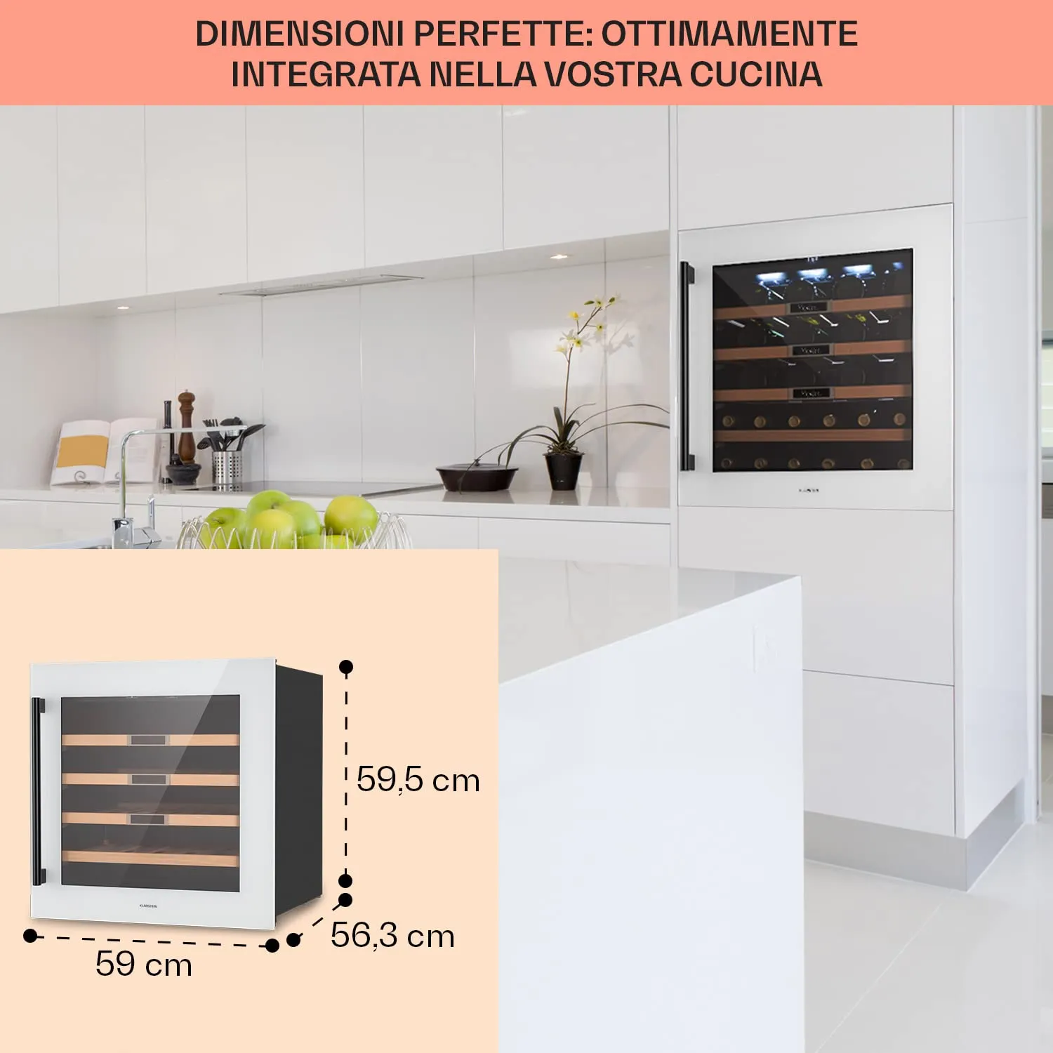 Klarstein Cantinetta Vino a Zona Singola, 92L, 36 Bottiglie, Touch Control 5-20°C - immagine 6