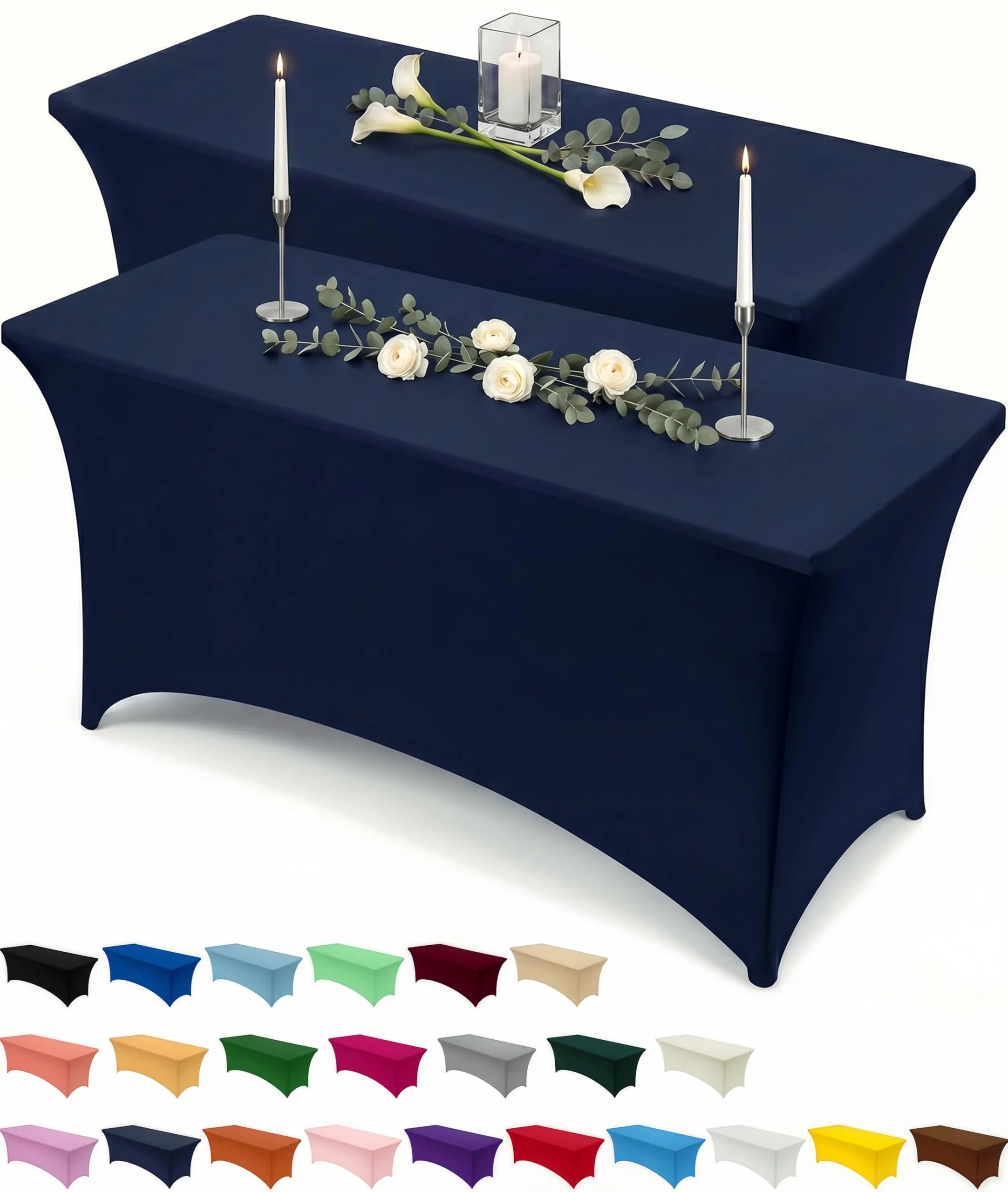 Utopia Kitchen Tovaglia Estensibile in Poliestere e Spandex, 8 Piedi (244 cm), Blu Navy, Confezione da 2 - immagine 1