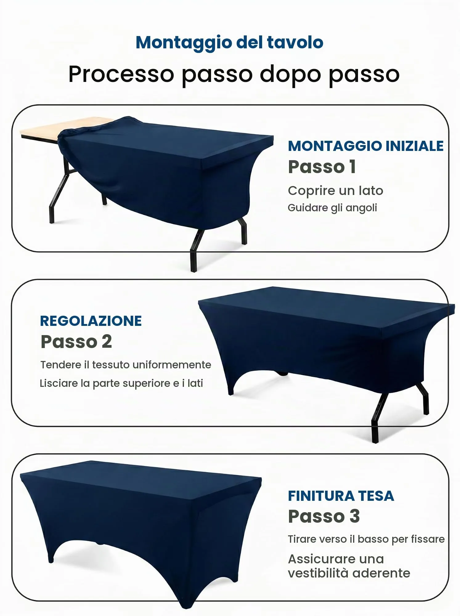 Utopia Kitchen Tovaglia Estensibile in Poliestere e Spandex, 8 Piedi (244 cm), Blu Navy, Confezione da 2 - immagine 2