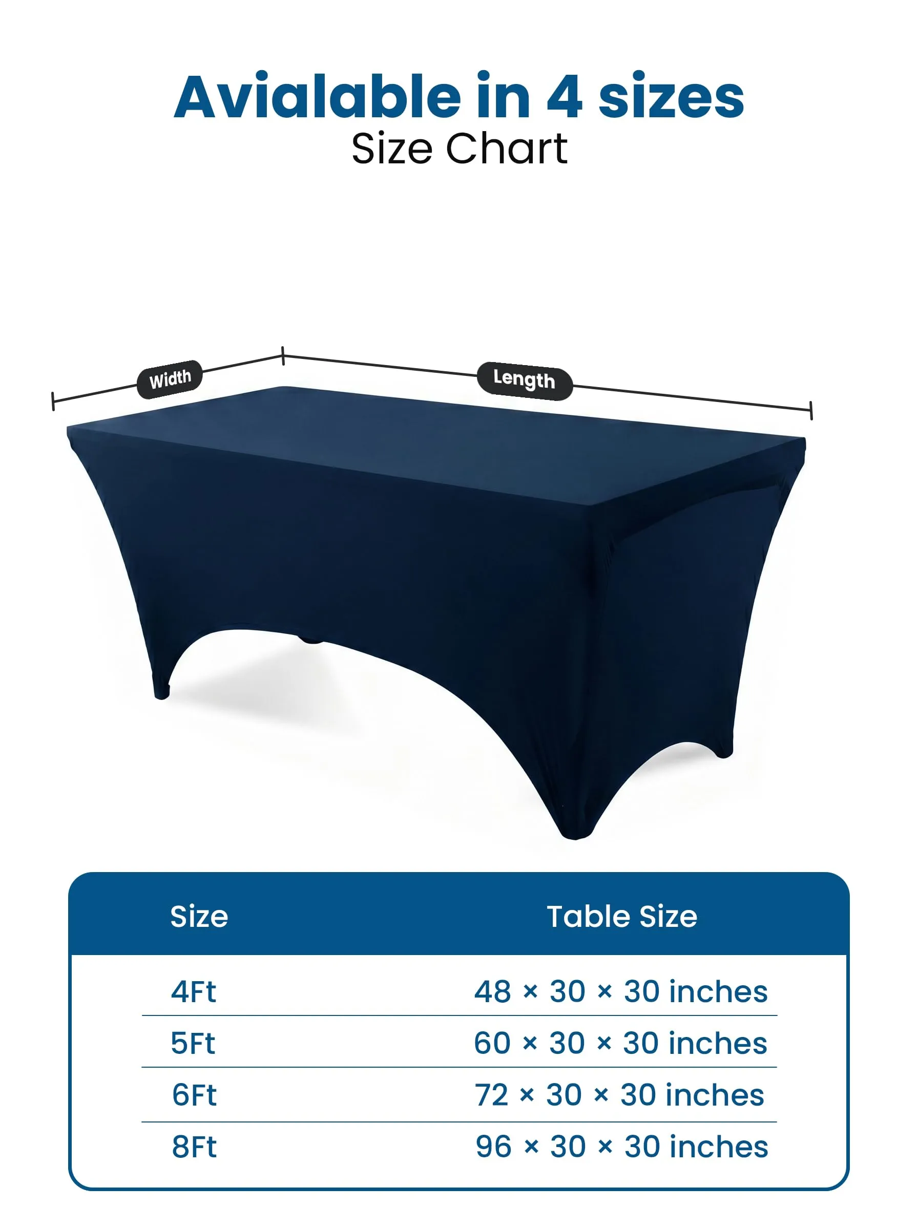 Utopia Kitchen Tovaglia Estensibile in Poliestere e Spandex, 8 Piedi (244 cm), Blu Navy, Confezione da 2 - immagine 3