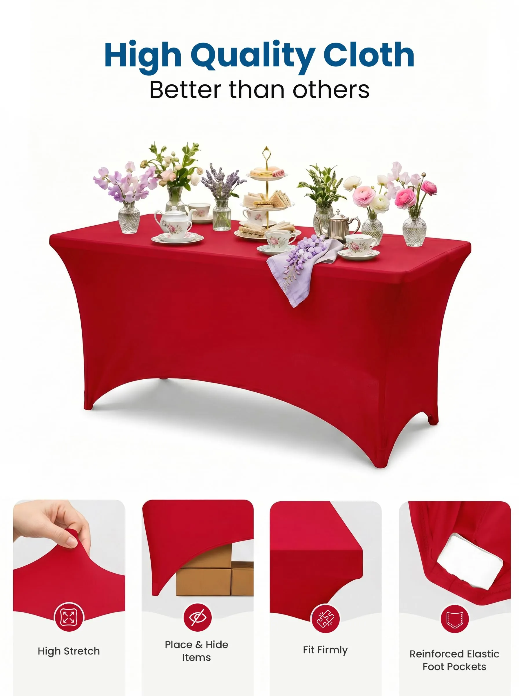 Utopia Kitchen Tovaglia Estensibile in Poliestere e Spandex, 8 Piedi (244 cm), Rosso, Confezione da 2 - immagine 5
