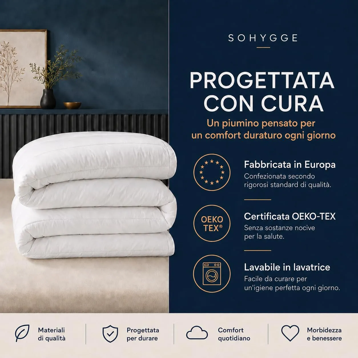 SOHYGGE Piumone Letto Singolo 140 x 200 cm 100% Microfibra 300 GSM 4 Stagioni - immagine 6
