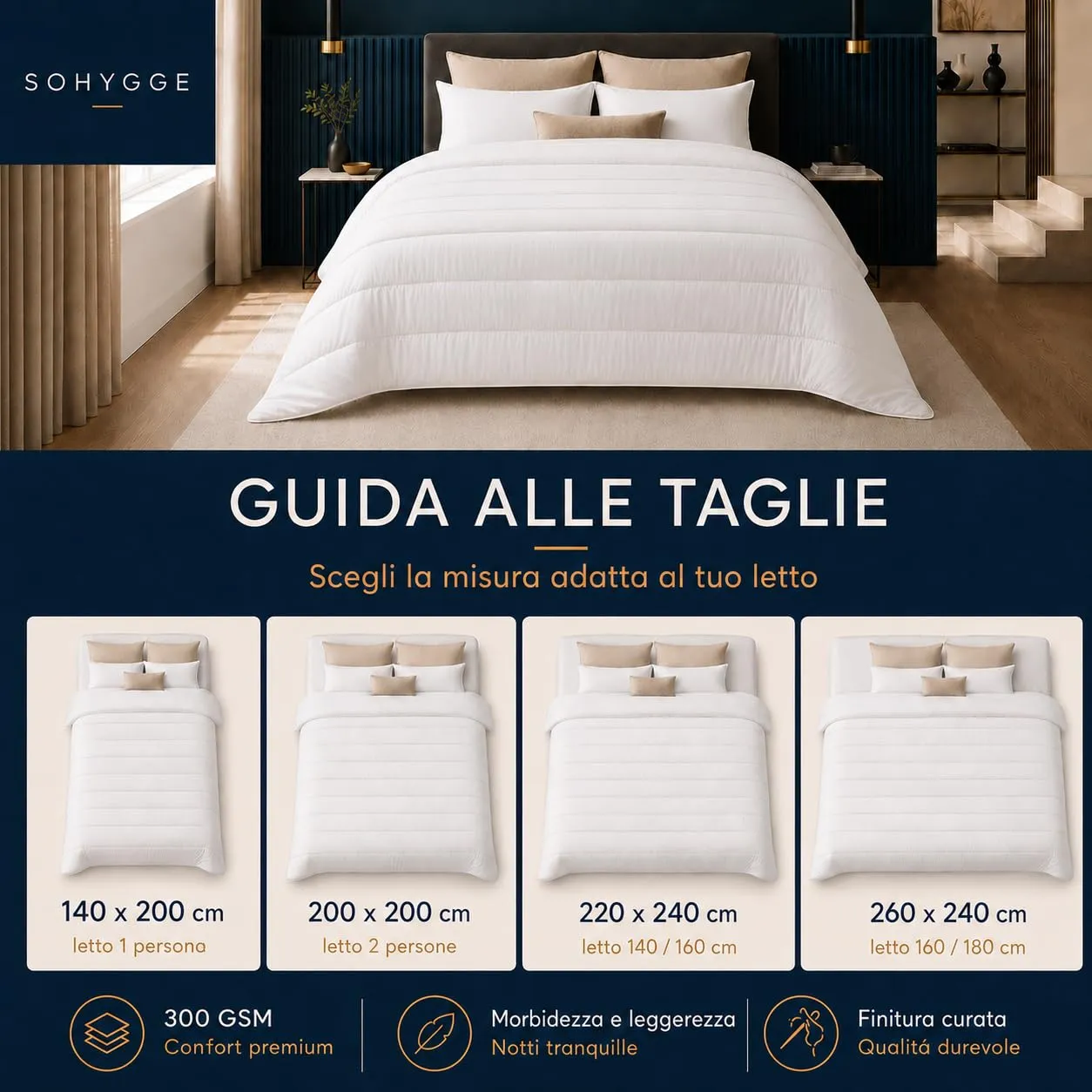 SOHYGGE Piumone Matrimoniale Invernale 240 x 260 cm, 100% Microfibra, 300 GSM - immagine 7