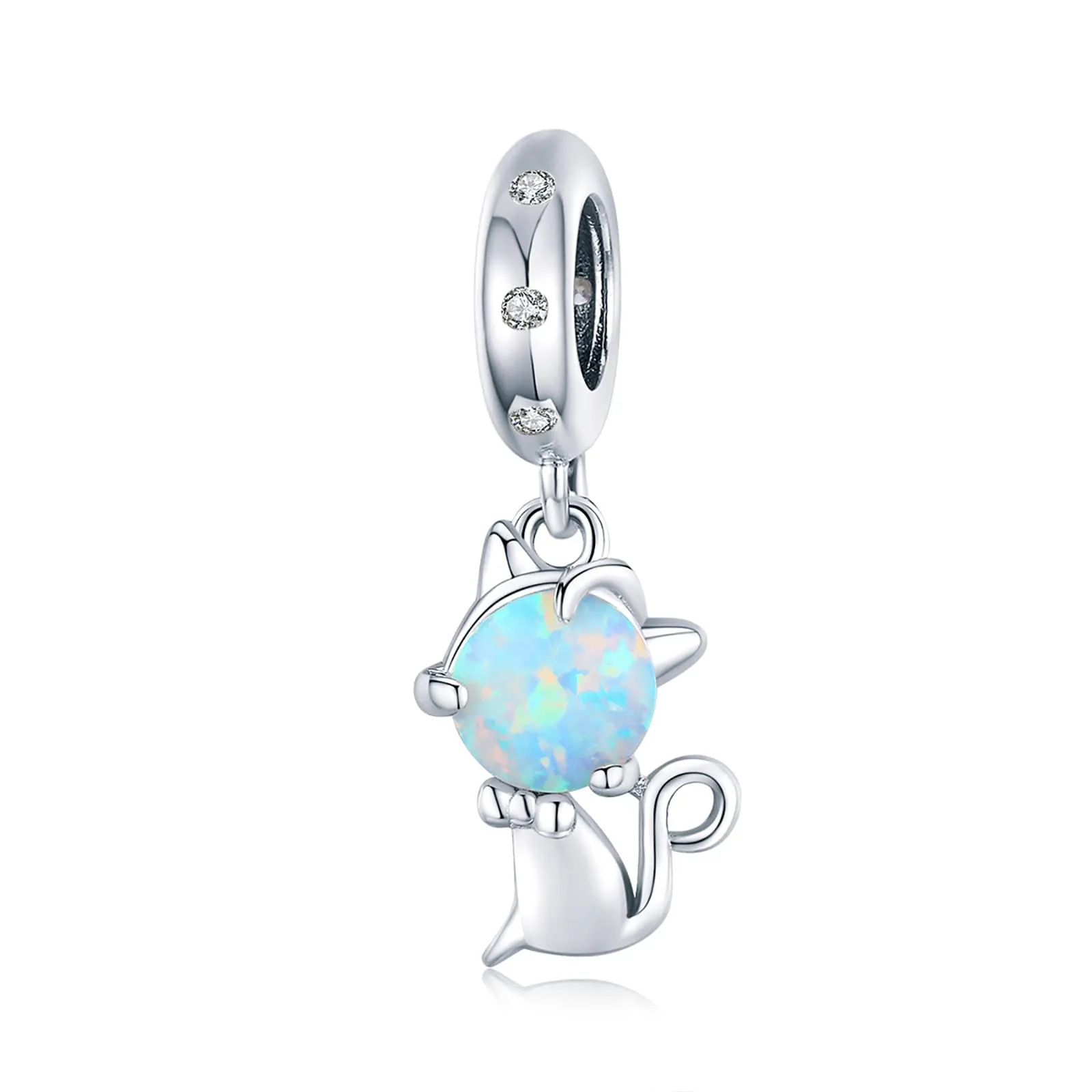 NINGAN Ciondolo a forma di gattino in argento 925 con opale per bracciali da donna - immagine 1