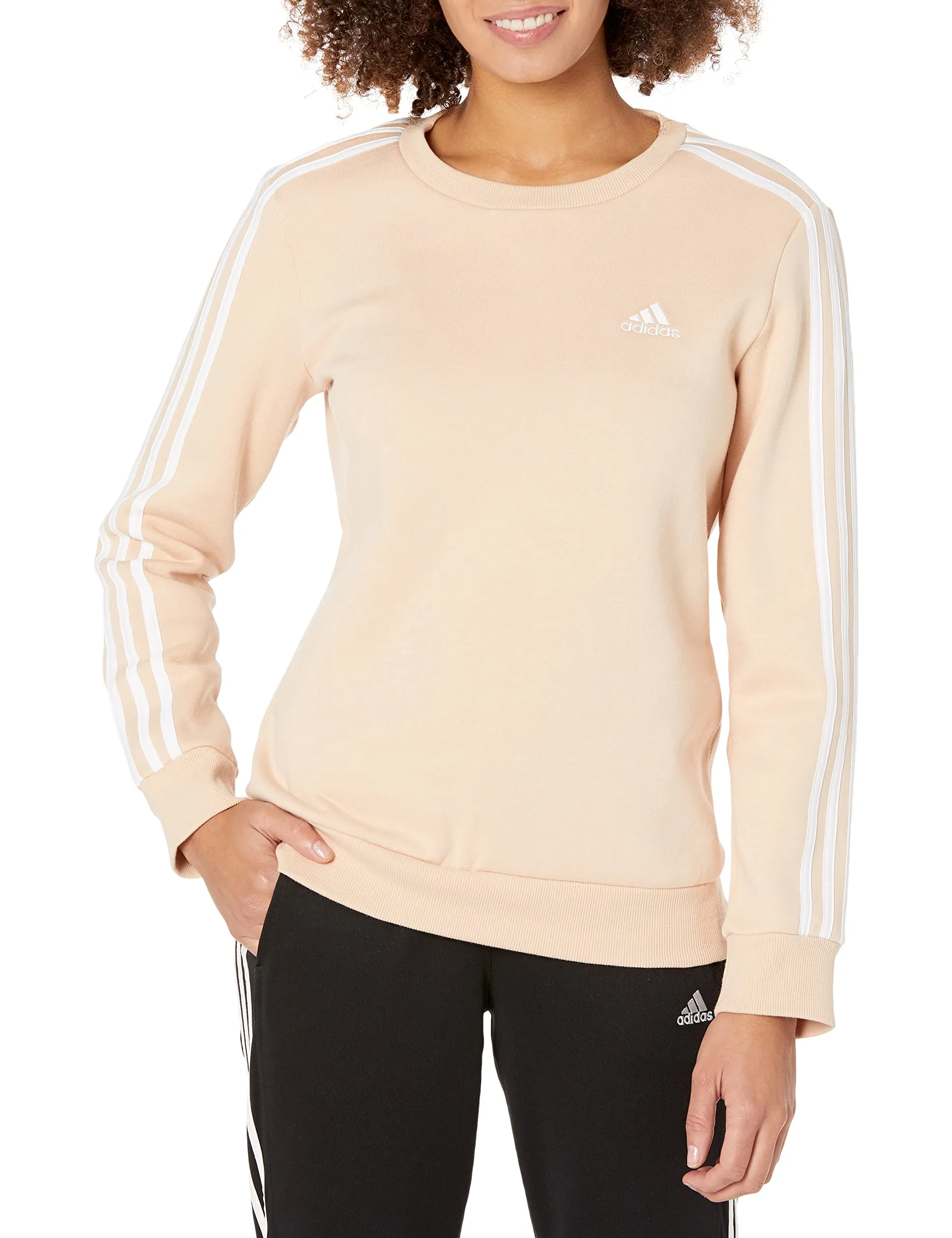 adidas Essentials 3-Streifen Fleece Sweatshirt, Halo Blush/Bianco, M Donna - immagine 3