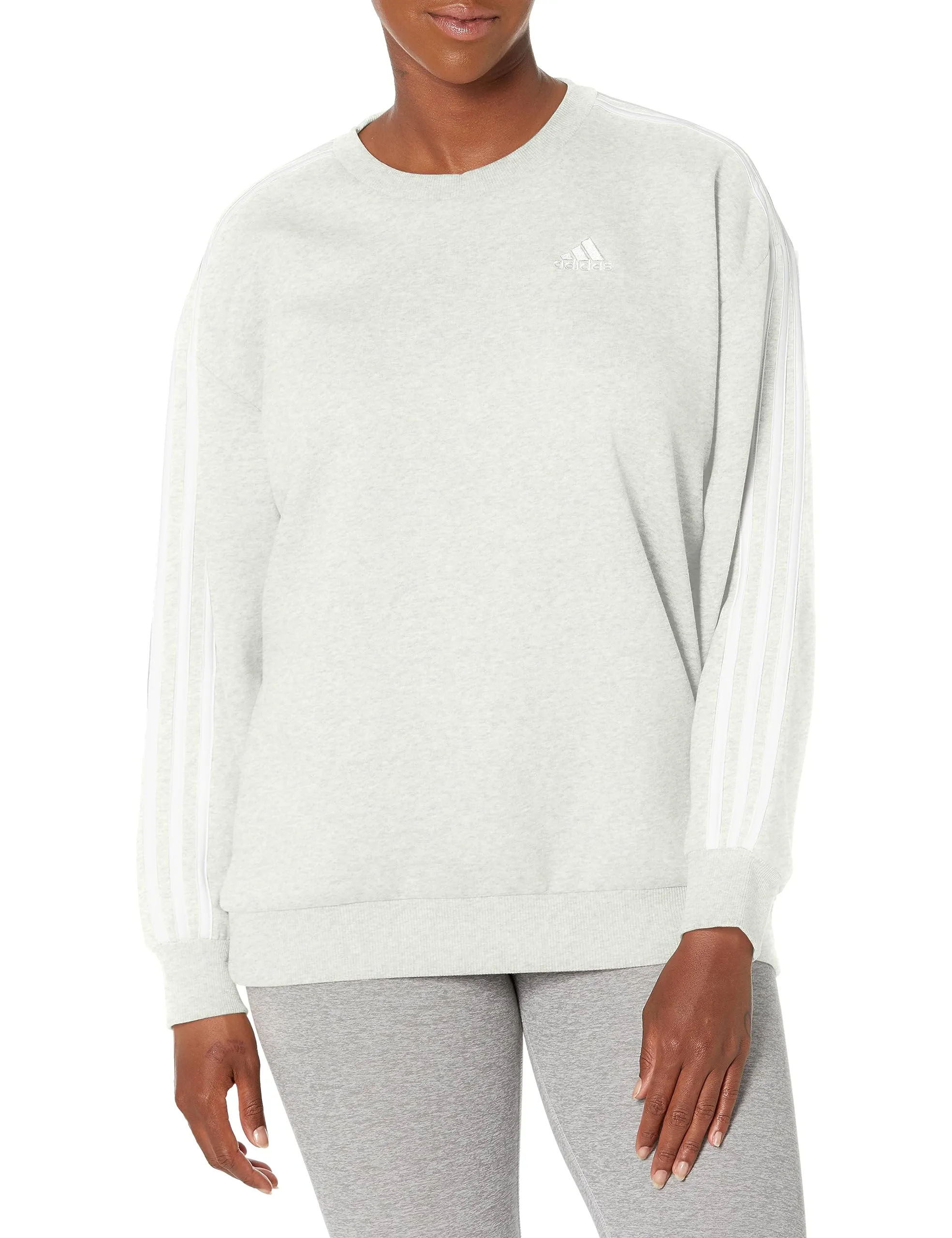Adidas Felpa da Donna in Pile Essentials con 3 Strisce, Bianco Sporco Melange/Bianco, XS - immagine 1