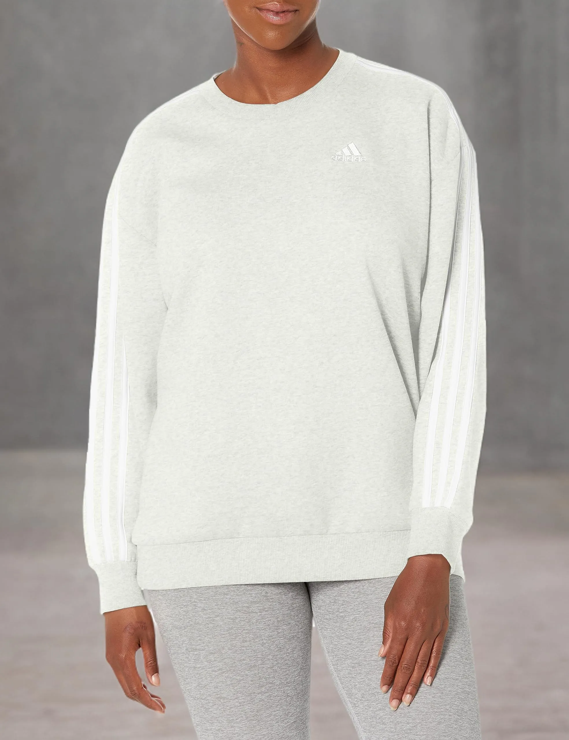 Adidas Felpa da Donna in Pile Essentials con 3 Strisce, Bianco Sporco Melange/Bianco, XS - immagine 3
