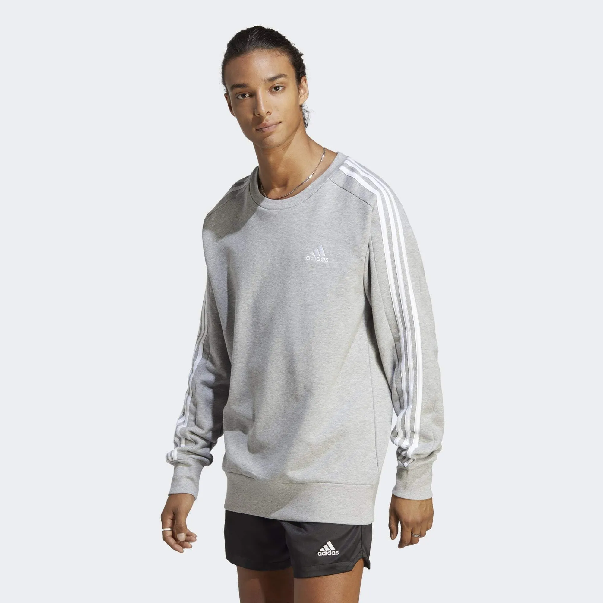 adidas Essentials French Terry 3-Stripes Sweatshirt - Medium Grey Heather, M - immagine 2