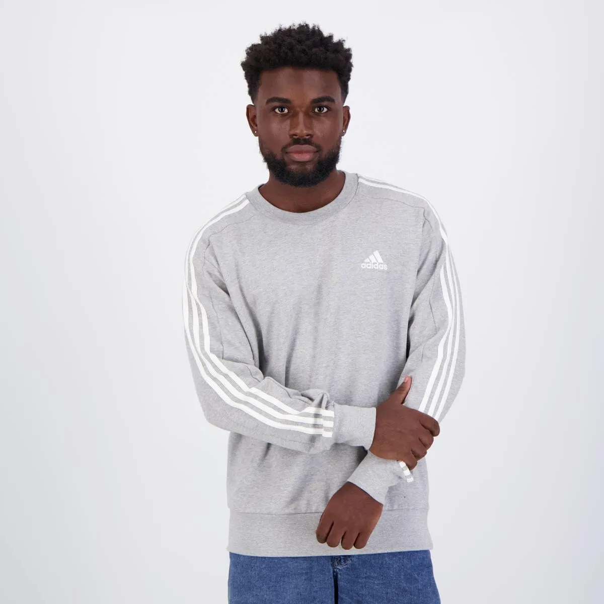 adidas Essentials French Terry 3-Stripes Sweatshirt - Medium Grey Heather, M - immagine 3