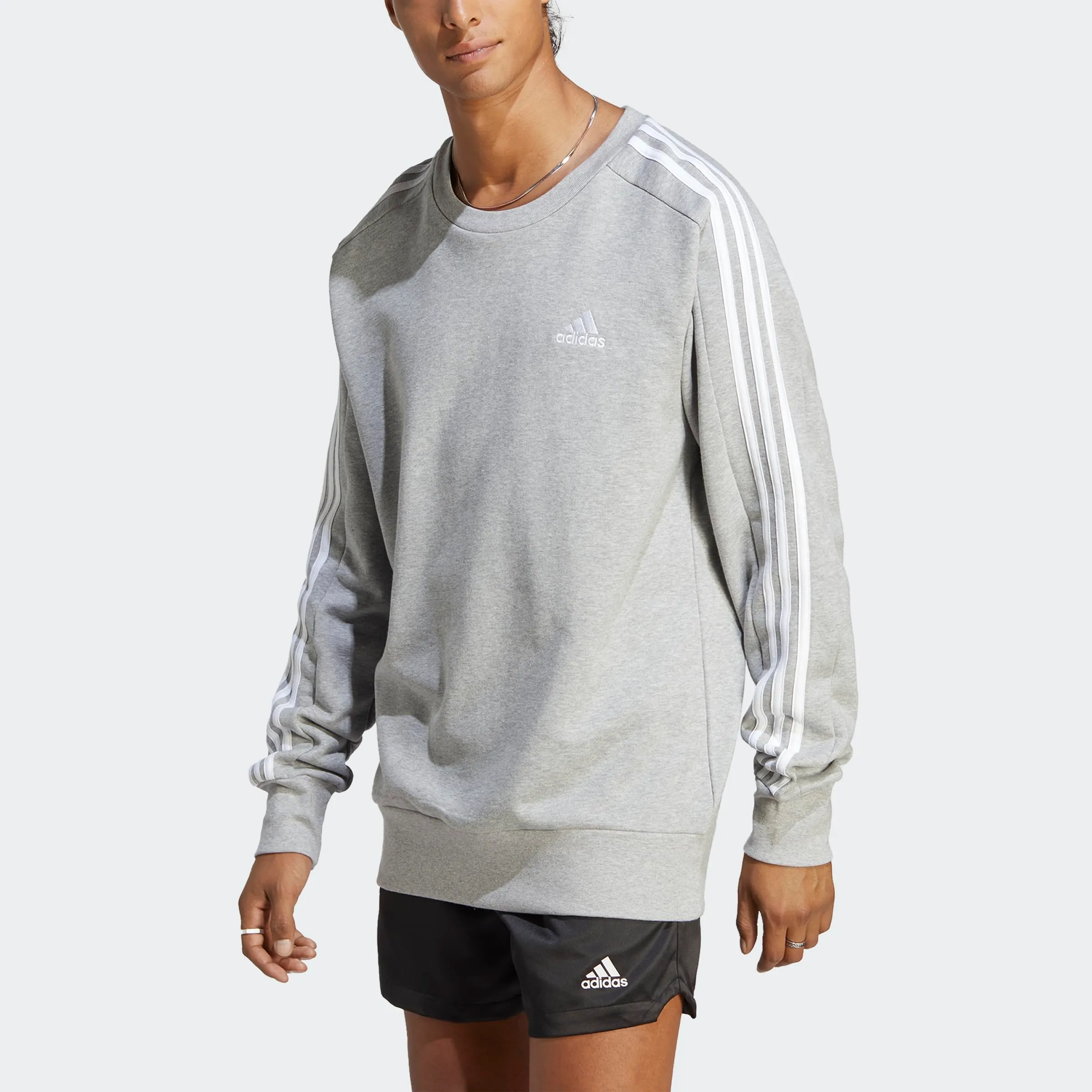 adidas Essentials French Terry 3-Stripes Sweatshirt - Medium Grey Heather, M - immagine 6