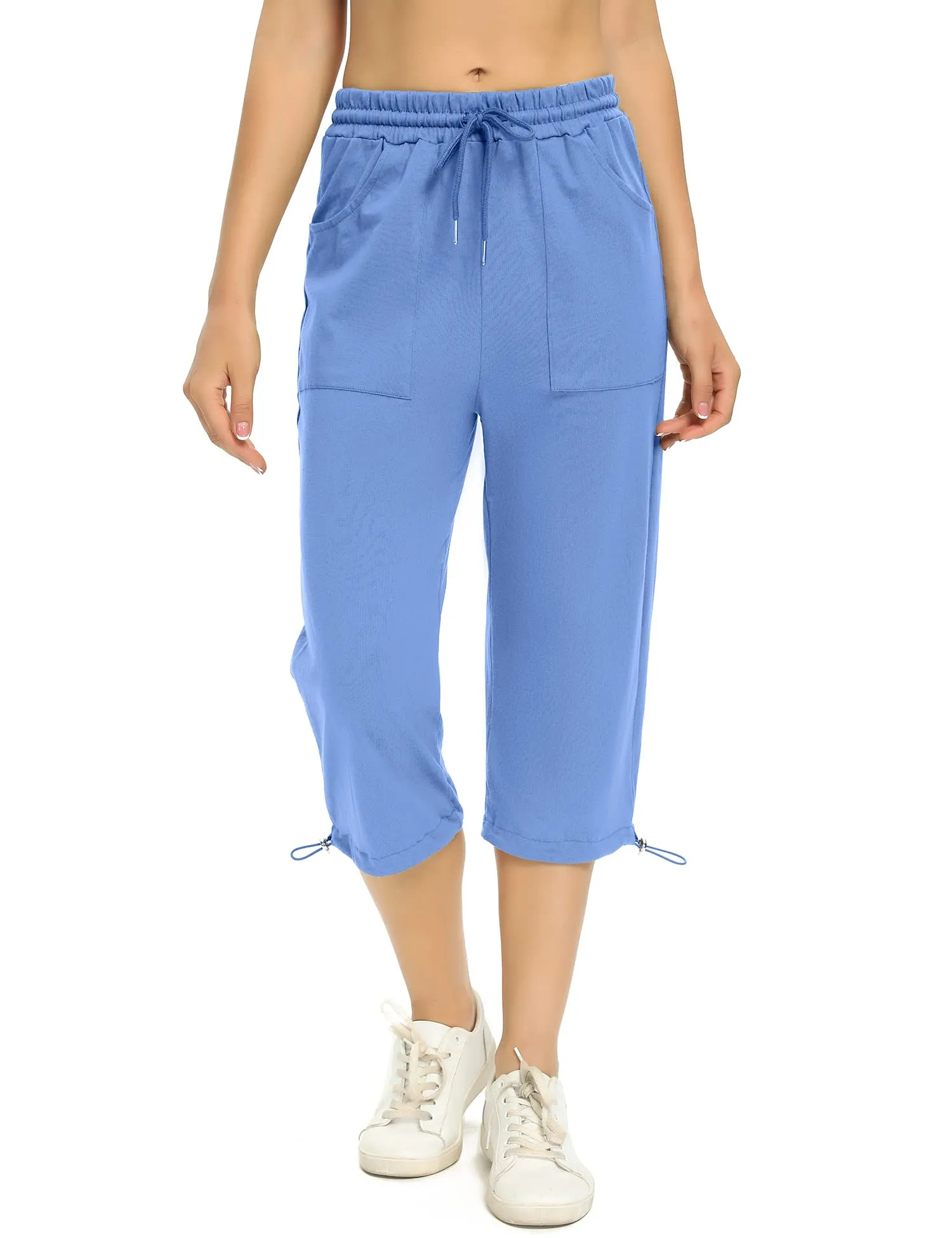 Totatuit Pantaloni Capri Donna Estivi 3/4 in Cotone con Tasca Blu M - immagine 2