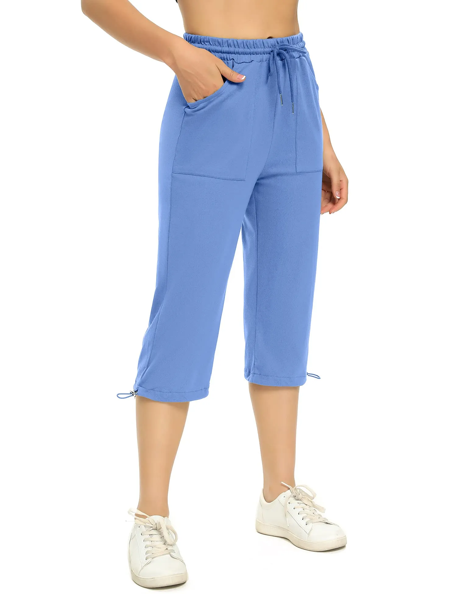 Totatuit Pantaloni Capri Donna Estivi 3/4 in Cotone con Tasca Blu M - immagine 4