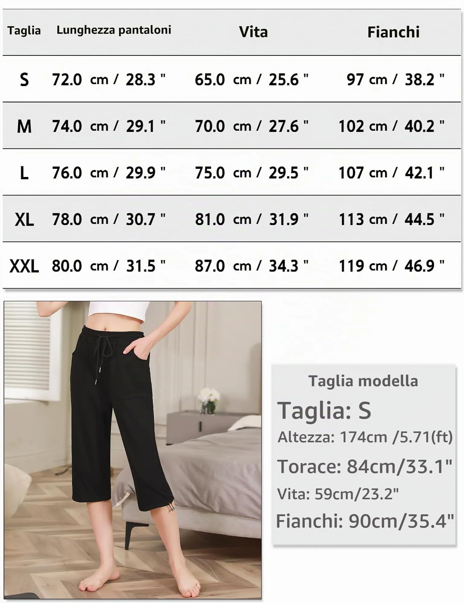 Totatuit Pantaloni Capri Donna Estivi 3/4 in Cotone con Tasca Blu M - immagine 6