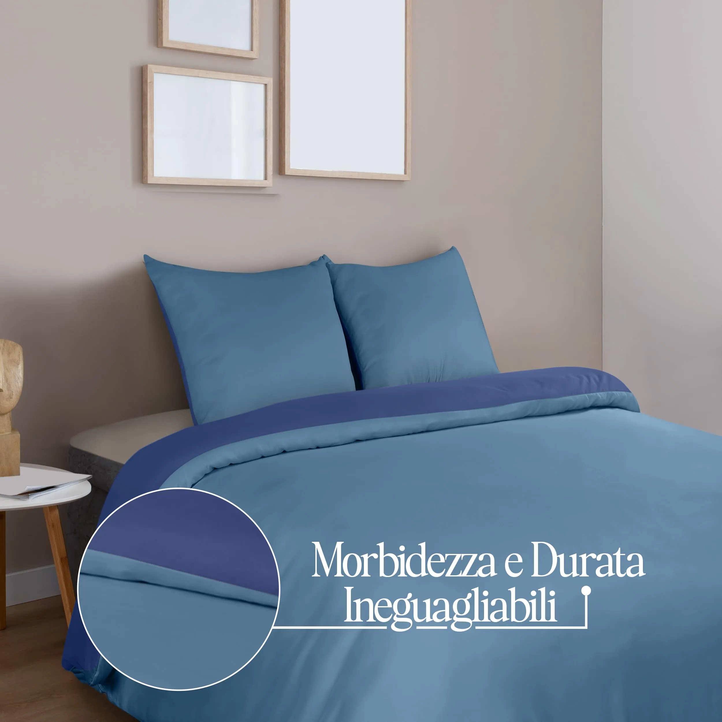 Utopia Bedding Set Copripiumino 200x200 cm e 2 Federe 80x80 cm, Blu Navy/Azzurro - immagine 5