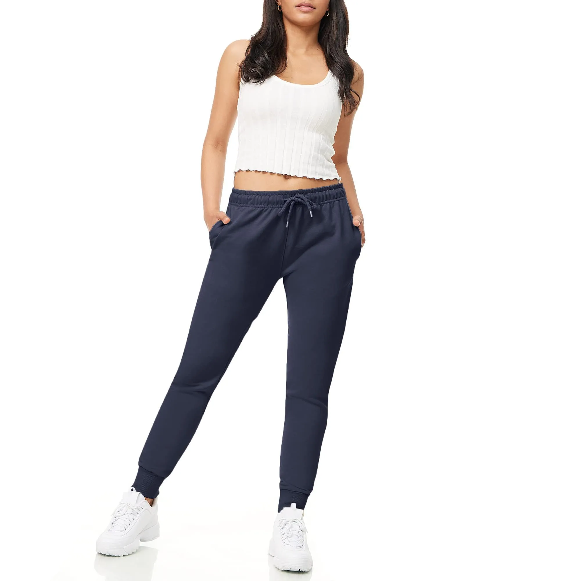 ROSS CAMP Jogging Donna in Cotone, Pantaloni Sportivi Lunghi, Blu Navy - immagine 2