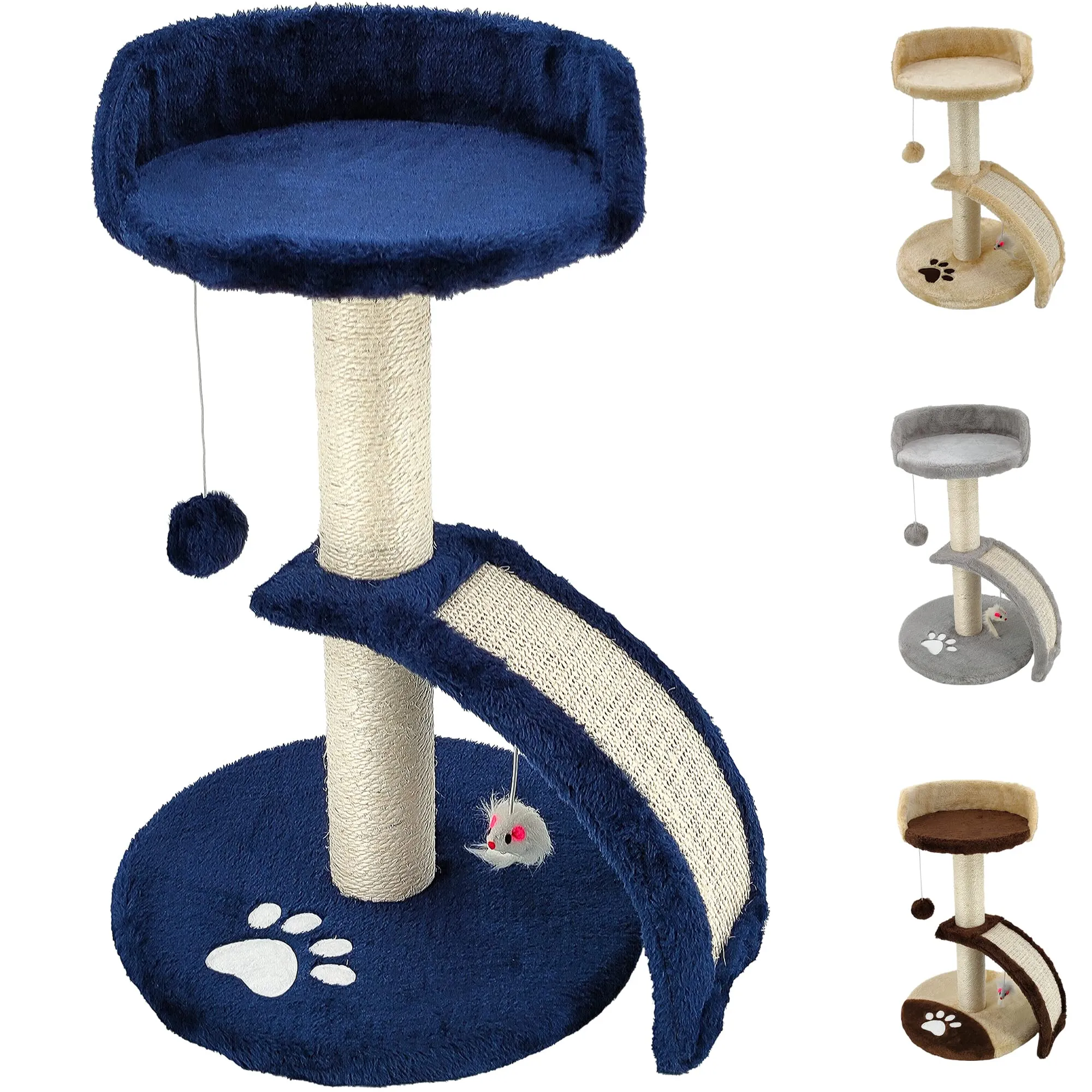 Beltom Tiragraffi per Gatti 54 cm con Corda Sisal e Cuccia - Blu - immagine 1