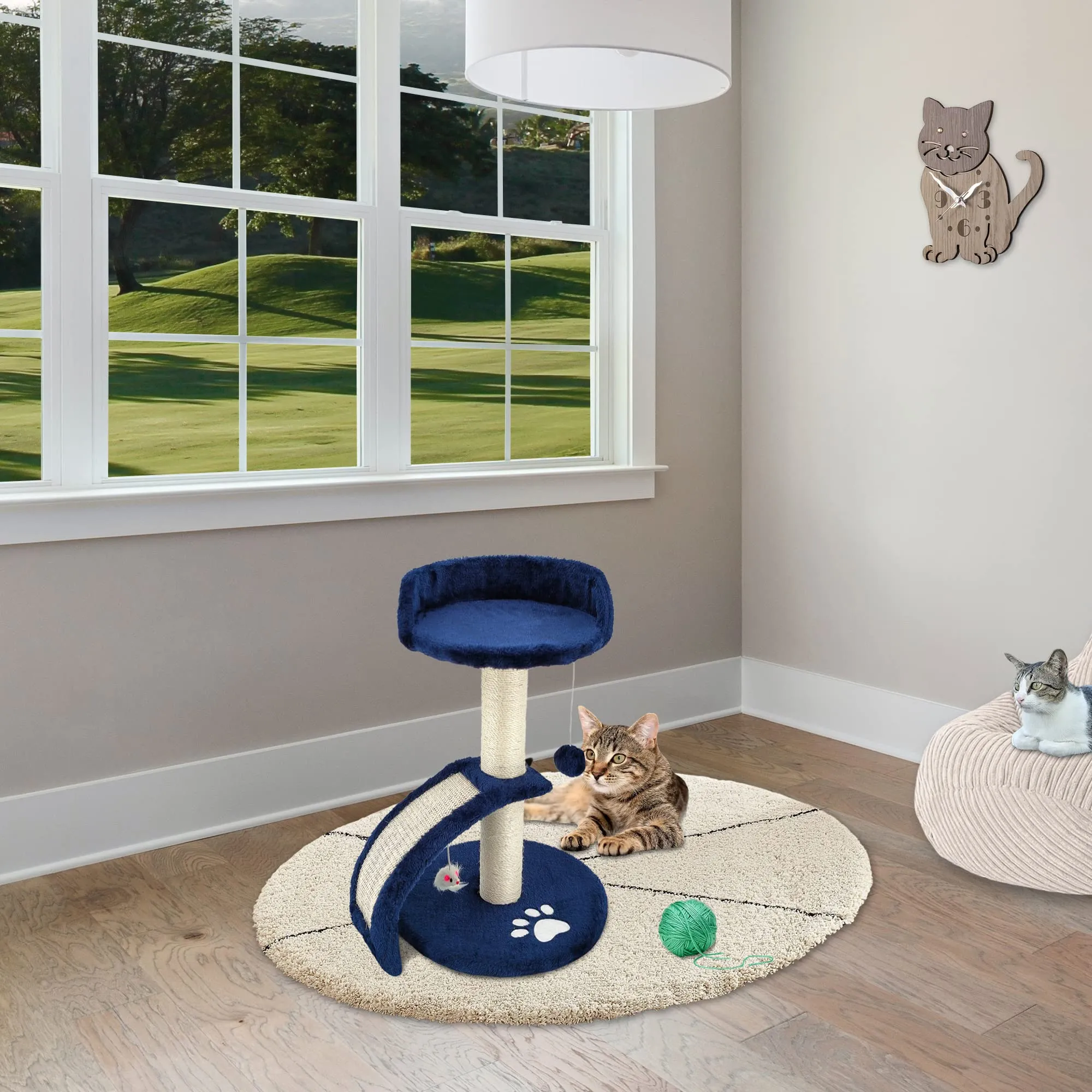 Beltom Tiragraffi per Gatti 54 cm con Corda Sisal e Cuccia - Blu - immagine 2
