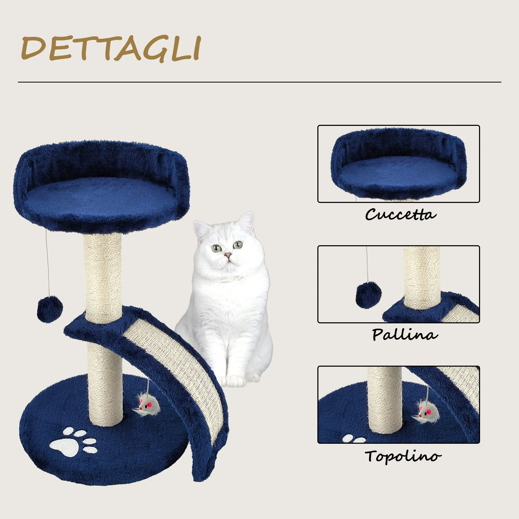 Beltom Tiragraffi per Gatti 54 cm con Corda Sisal e Cuccia - Blu - immagine 3