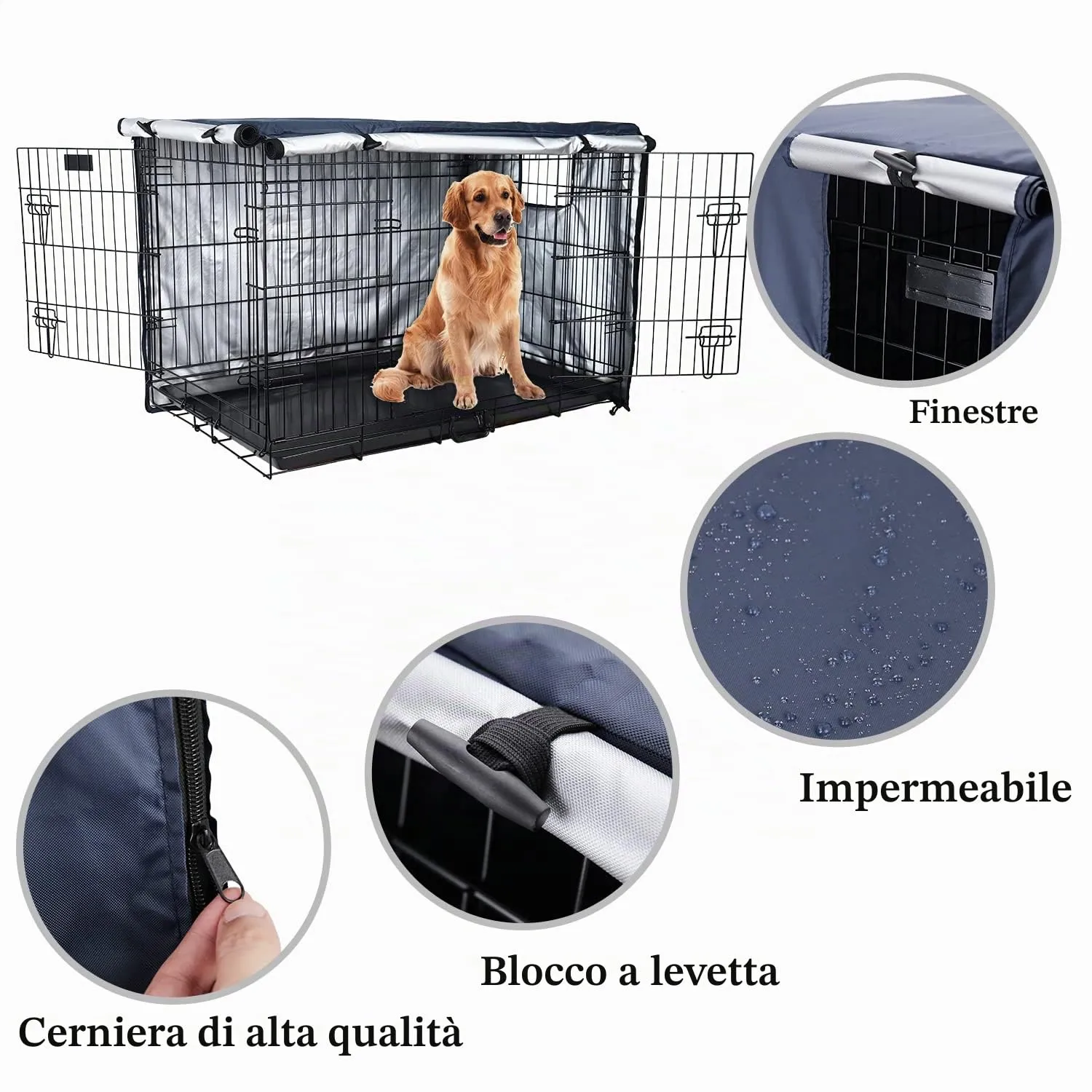 Sensong Copertura per Gabbia per Cani in Poliestere Impermeabile, Marina Militare, 109x74x76cm - immagine 2