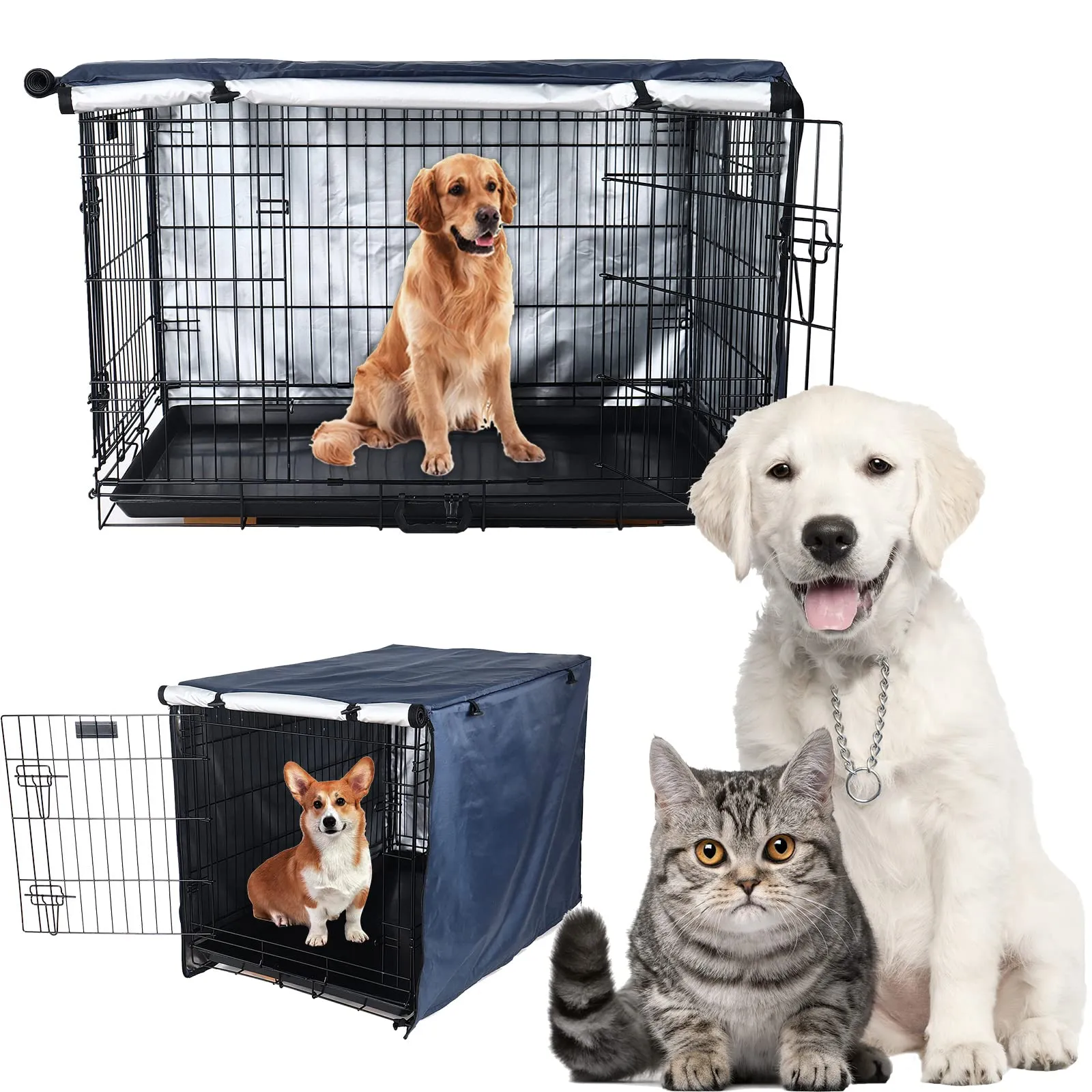 Sensong Copertura per Gabbia per Cani in Poliestere Impermeabile, Marina Militare, 109x74x76cm - immagine 5