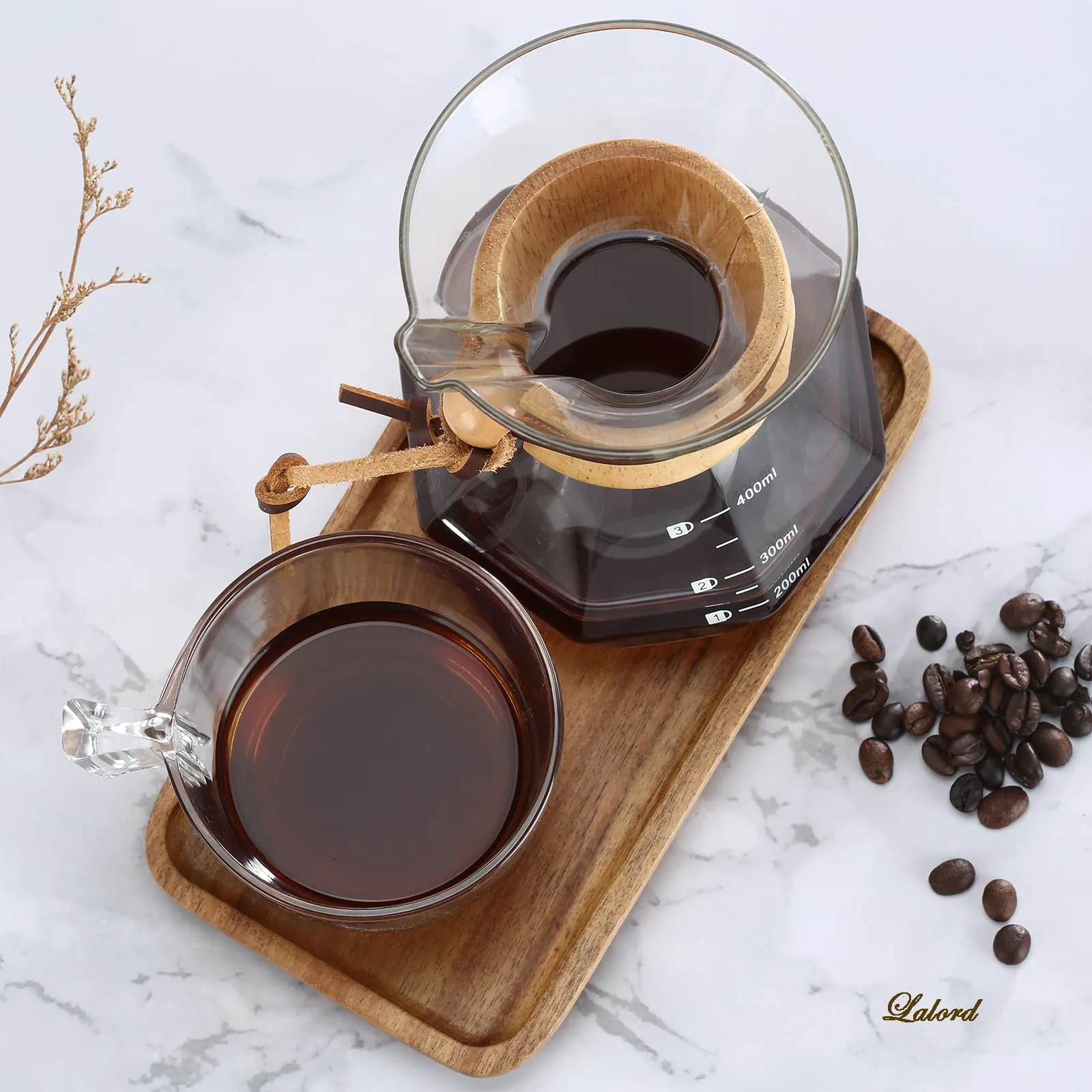 Lalord Caffettiera Pour Over con Filtro Riutilizzabile in Acciaio Inossidabile e Caraffa in Vetro Borosilicato, 400 ml - immagine 6