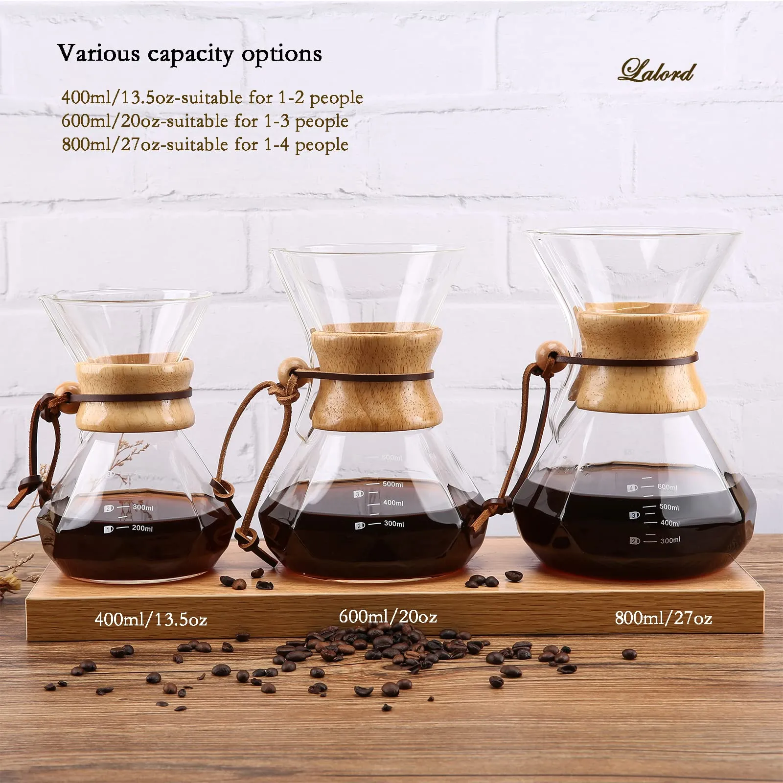 Lalord Caffettiera Pour Over con Filtro Riutilizzabile in Acciaio Inossidabile e Caraffa in Vetro Borosilicato, 400 ml - immagine 7