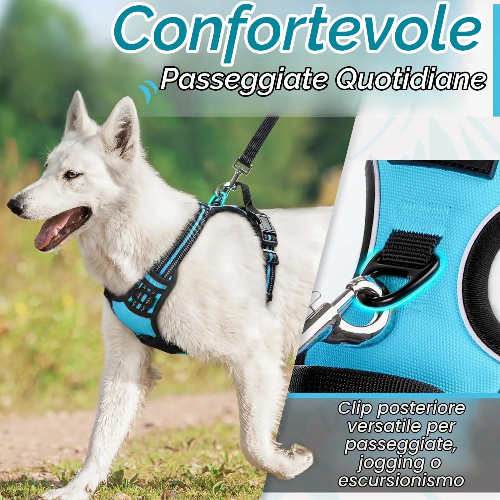 Eagloo Pettorina Cane ad H Anti Tiro, Azzurro, Taglia S - immagine 4