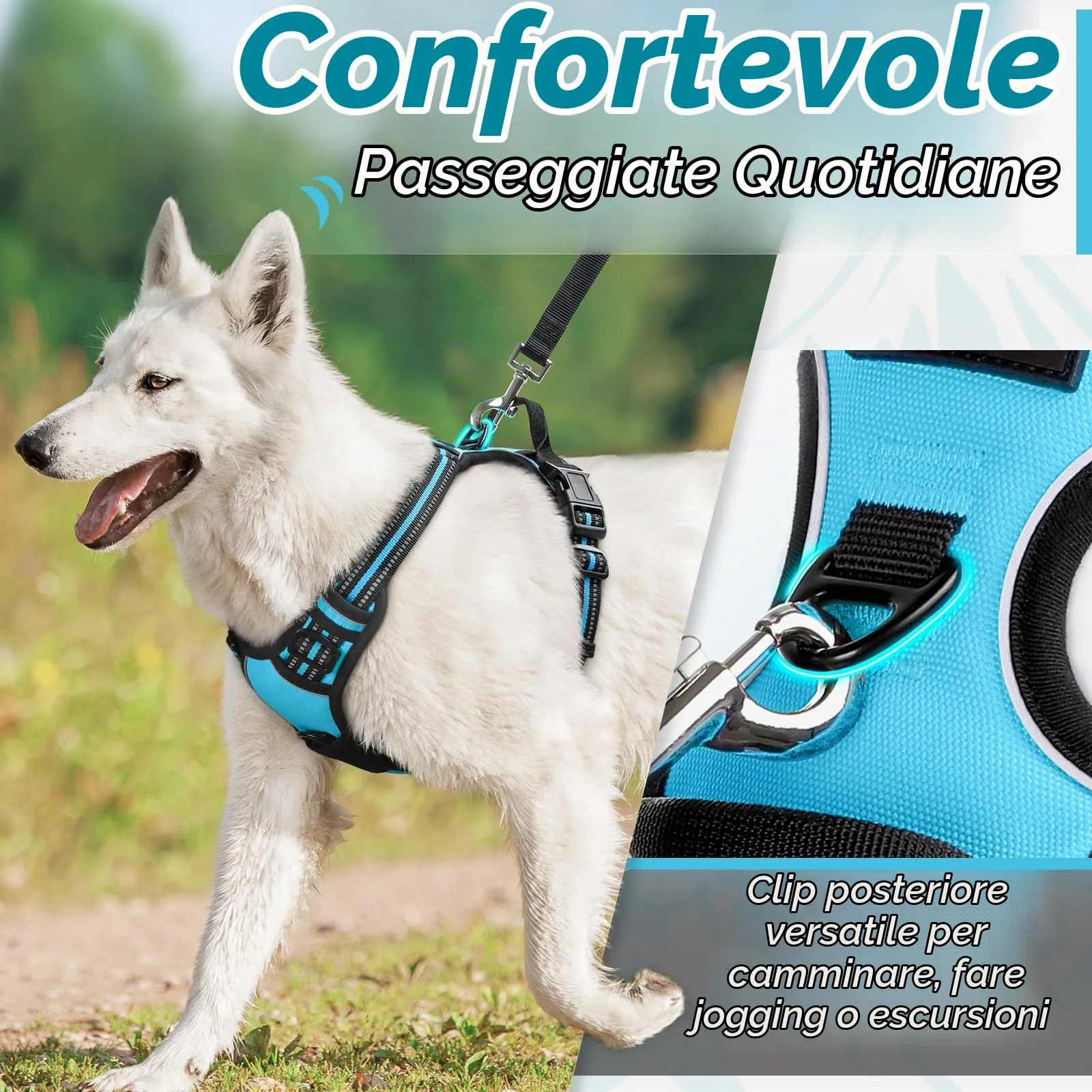 Eagloo Pettorina Cane ad H Anti Tiro, Azzurro, Taglia L - immagine 4