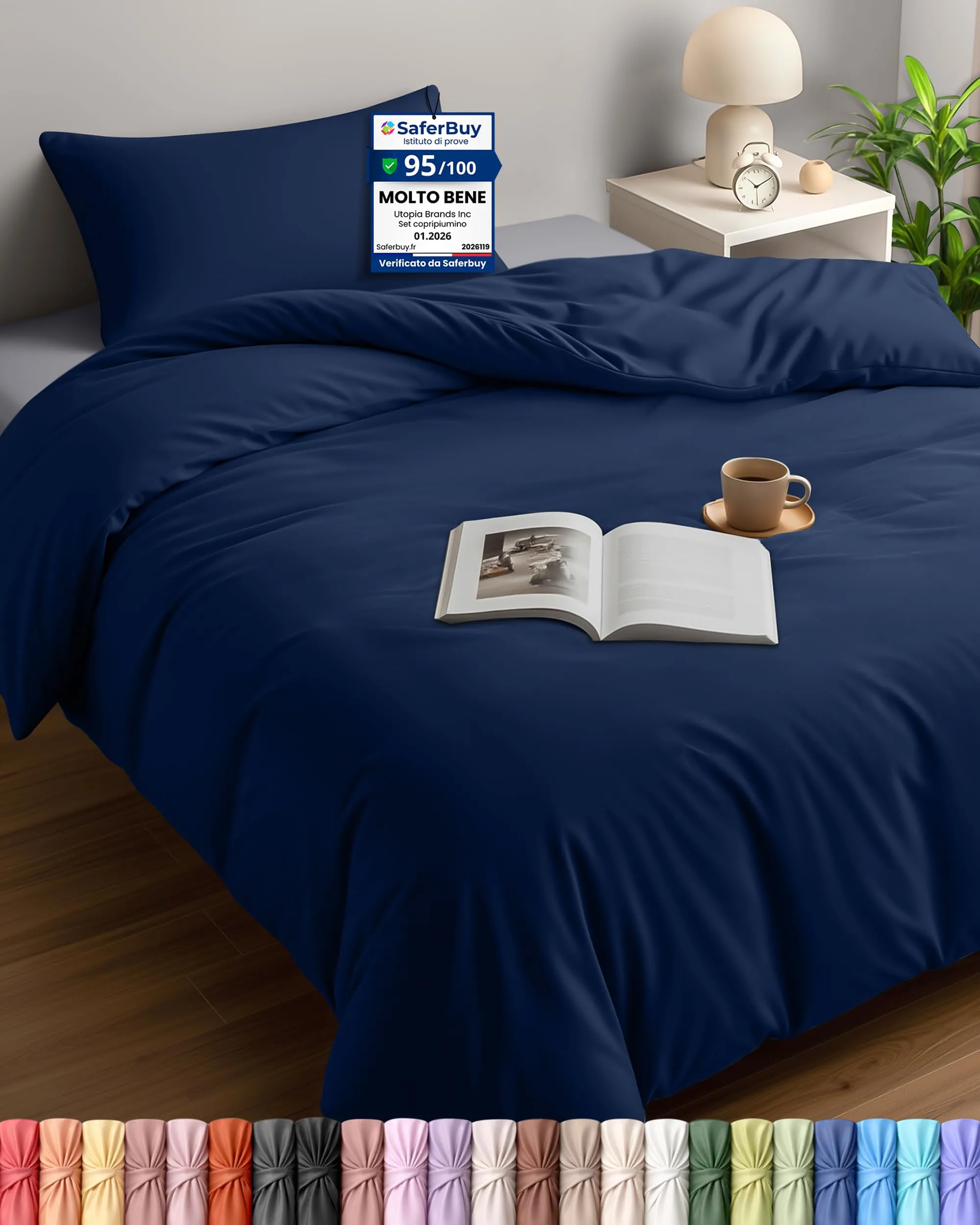 Utopia Bedding Set Copripiumino Singolo 135x200 cm e Federa 50x75 cm, Blu Navy - immagine 1