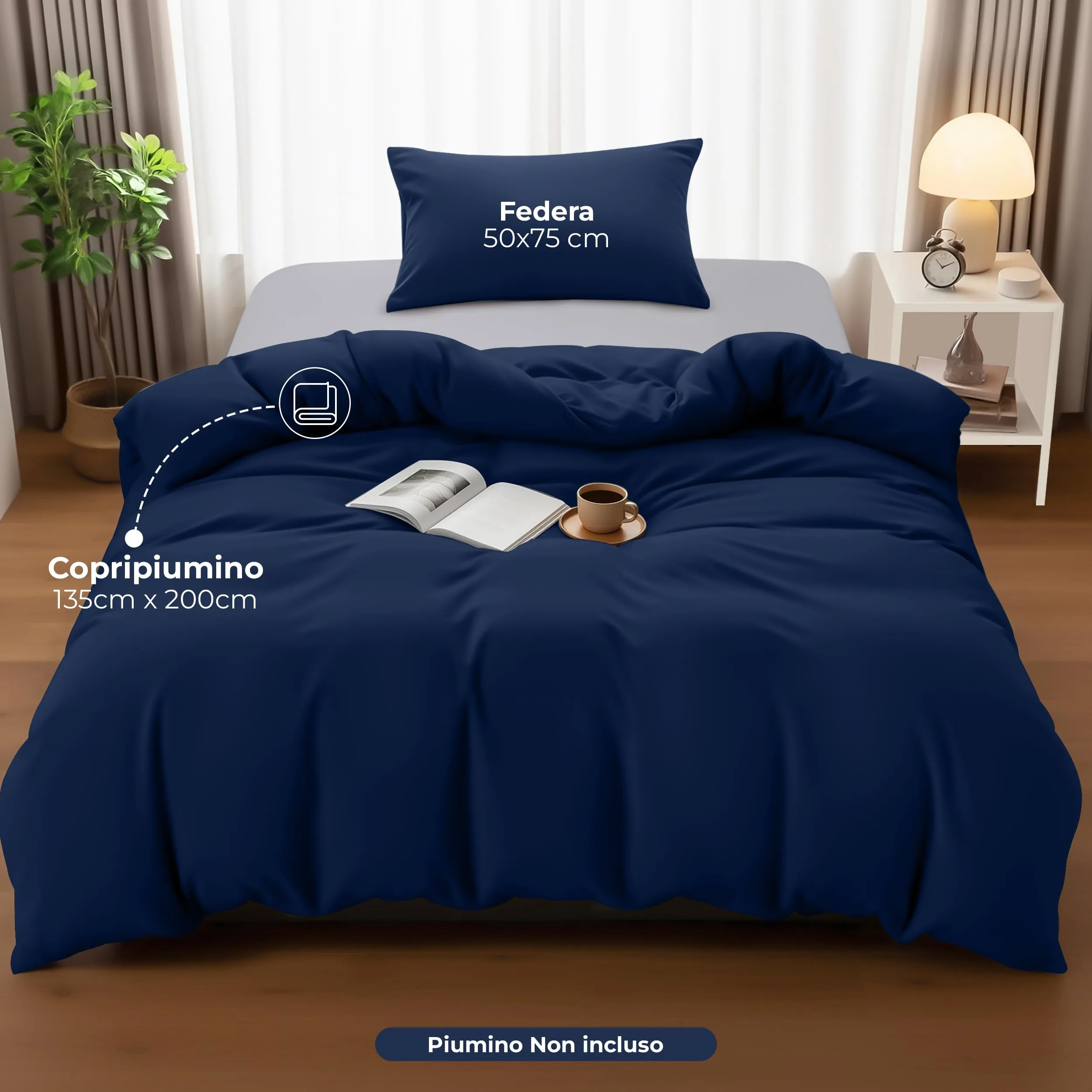 Utopia Bedding Set Copripiumino Singolo 135x200 cm e Federa 50x75 cm, Blu Navy - immagine 2