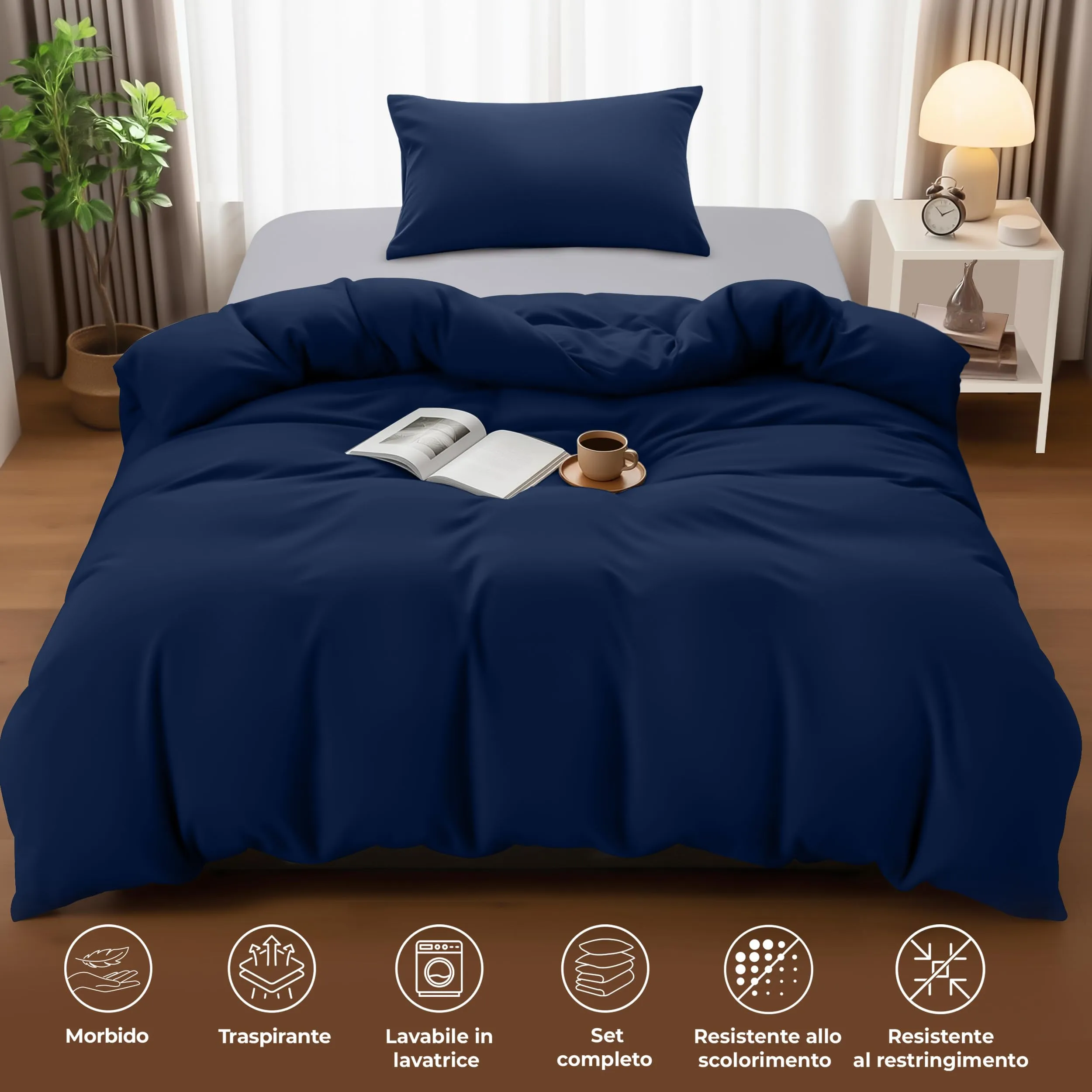 Utopia Bedding Set Copripiumino Singolo 135x200 cm e Federa 50x75 cm, Blu Navy - immagine 5