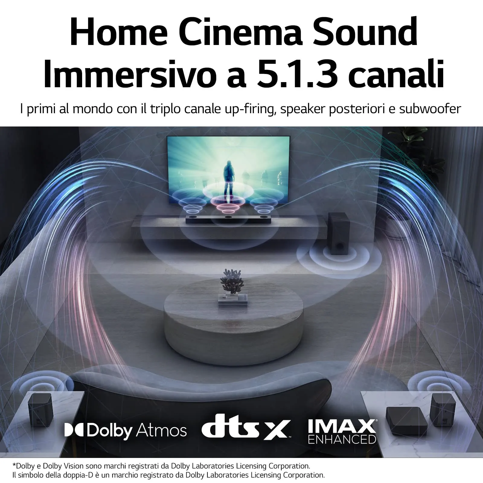 LG S80QR Soundbar 5.1.3 Canali con Subwoofer Wireless e Casse Posteriori, 620W, Dolby Atmos, DTS:X, IMAX Enhanced, Meridian - immagine 3