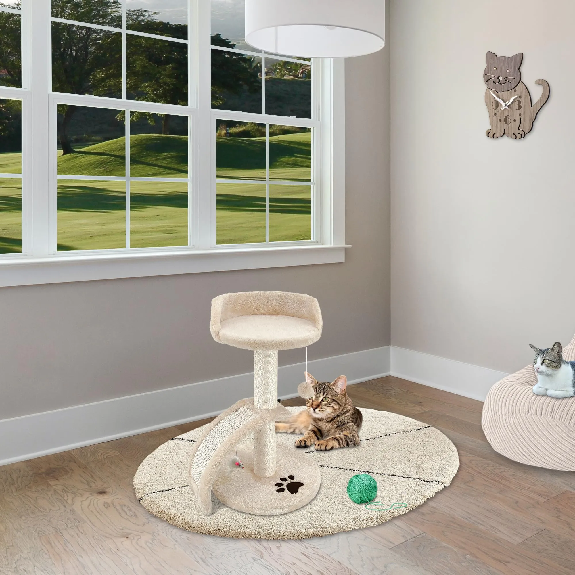 Beltom Tiragraffi per Gatti con Corda Sisal e Cuccia, 54 cm - Beige - immagine 4