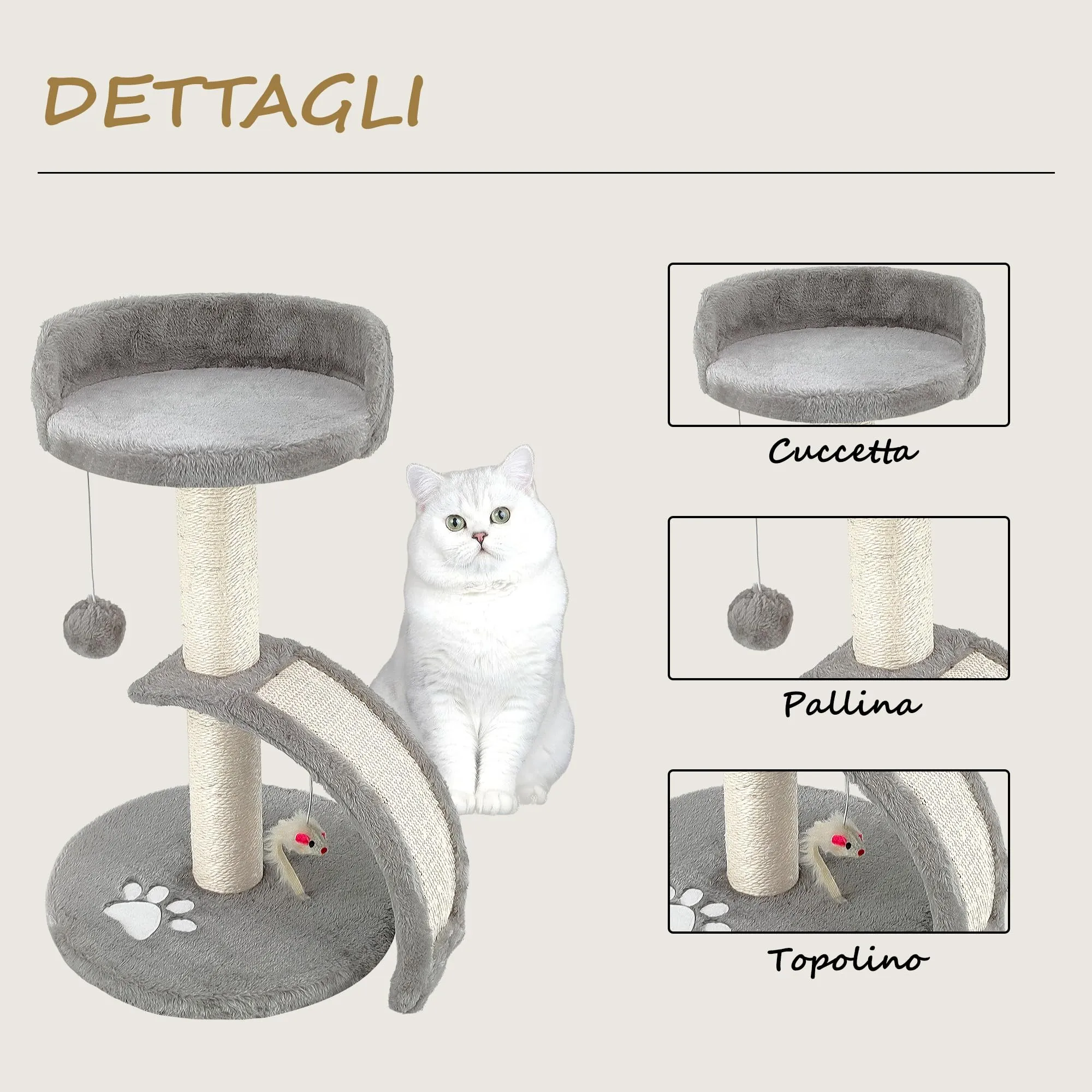 Beltom Tiragraffi per Gatti con Corda Sisal e Cuccia, 54 cm - Grigio - immagine 2