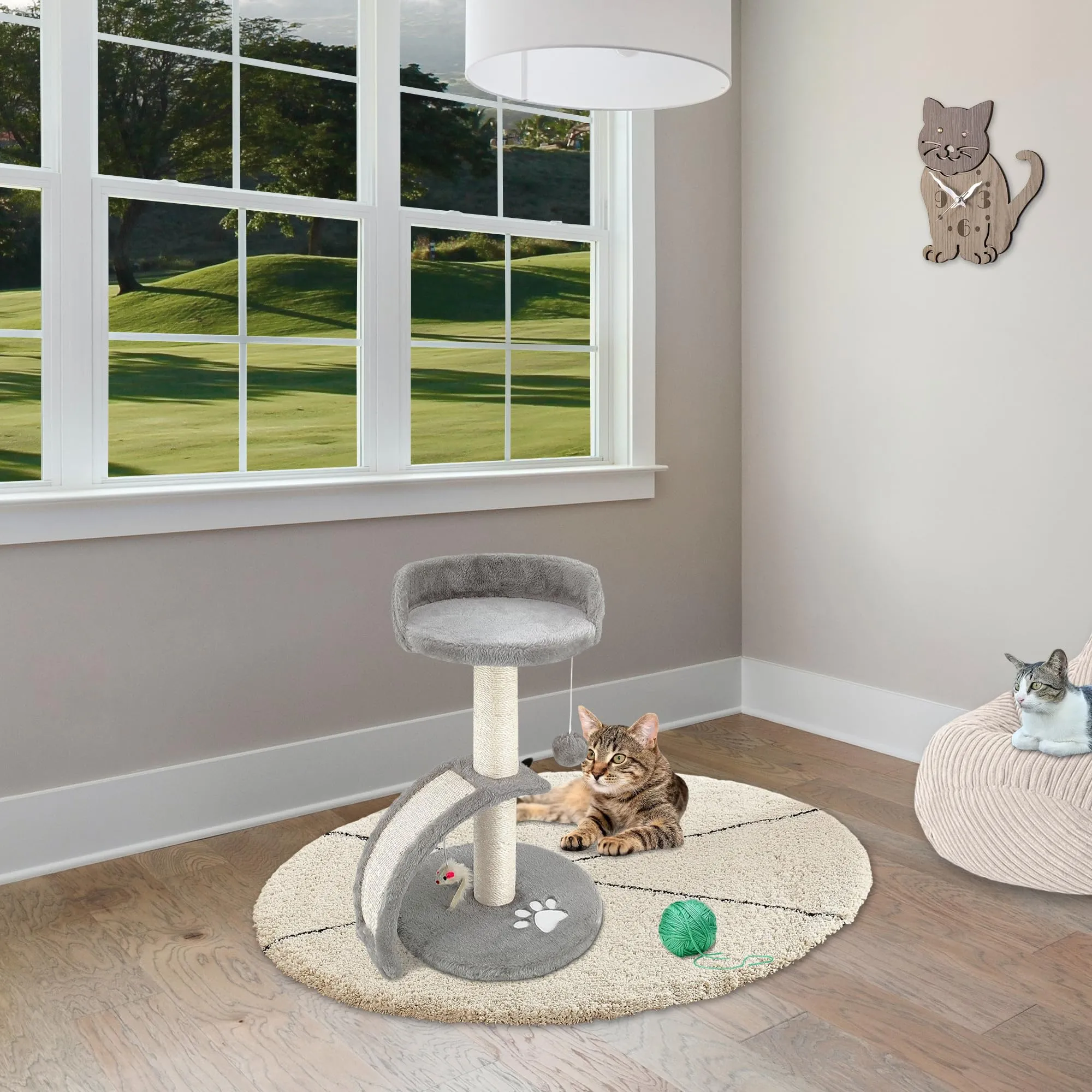 Beltom Tiragraffi per Gatti con Corda Sisal e Cuccia, 54 cm - Grigio - immagine 4