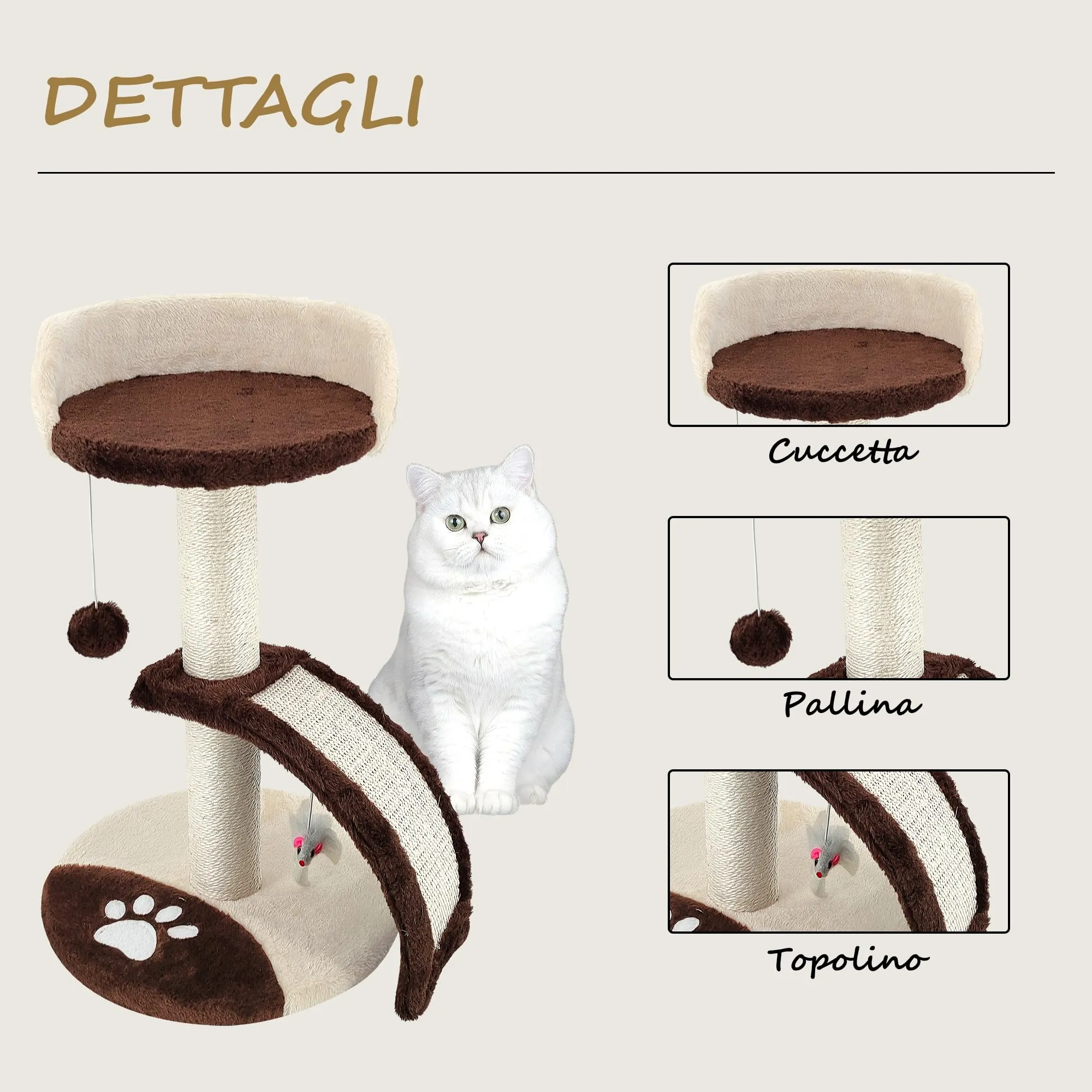 Beltom Tiragraffi per Gatti 54 cm con Corda Sisal e Cuccia, Marrone-Beige - immagine 2