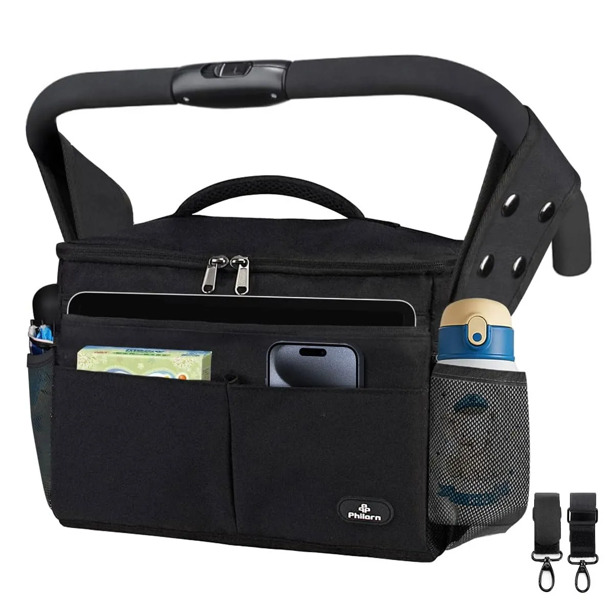 PHILORN Organizer per Passeggino con Portabevande Isolato e Tracolla, Nero - immagine 1